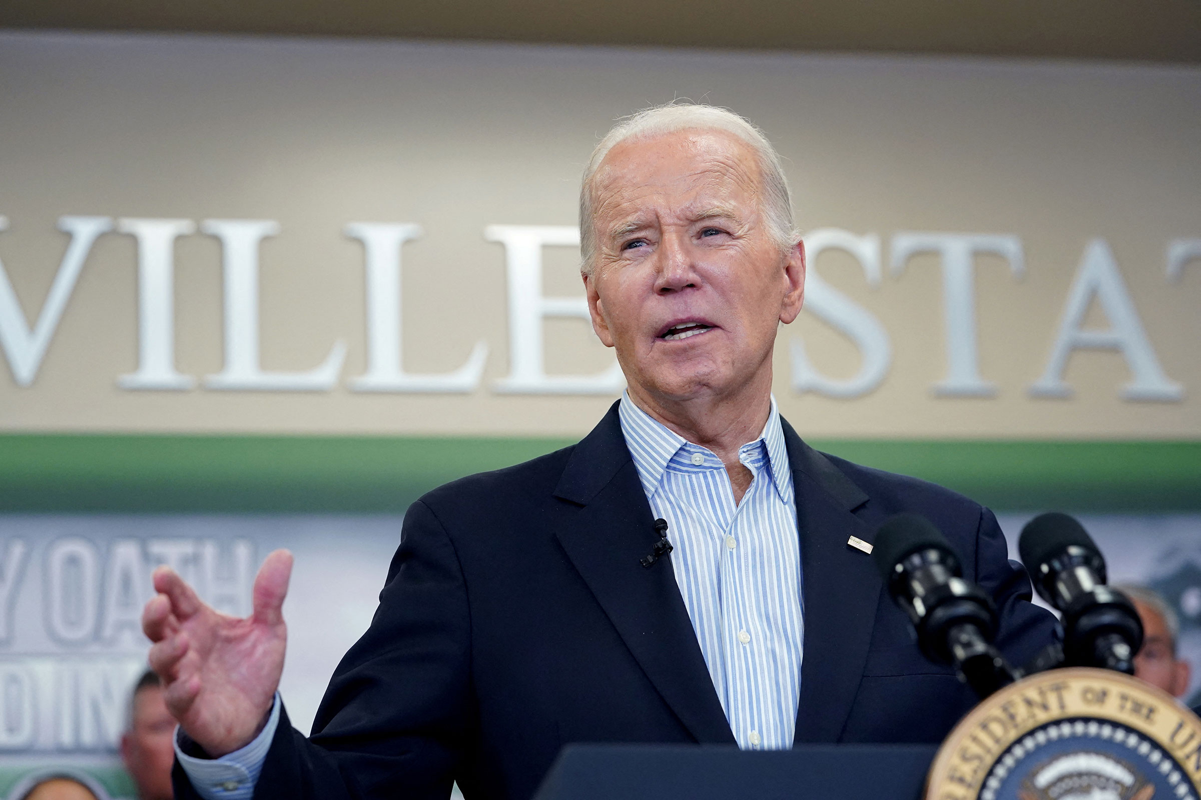President Joe Biden speaks during his visit to the US-Mexico border in Brownsville, Texas, on February 29.