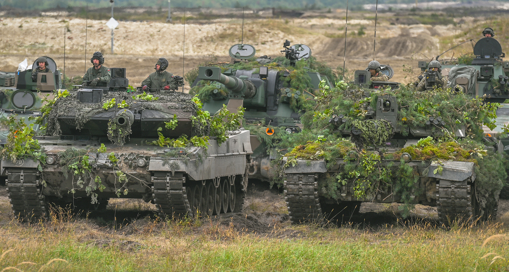 The German-made Leopard tanks used by the Polish army, at Poland's training ground in Nowa Deba on September 21.