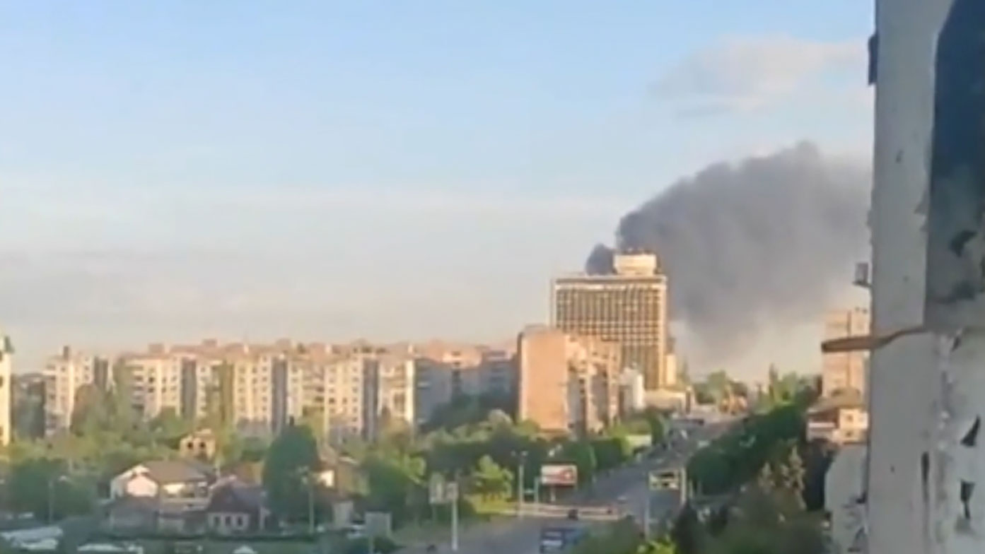 Smoke seen rising over Luhansk. 