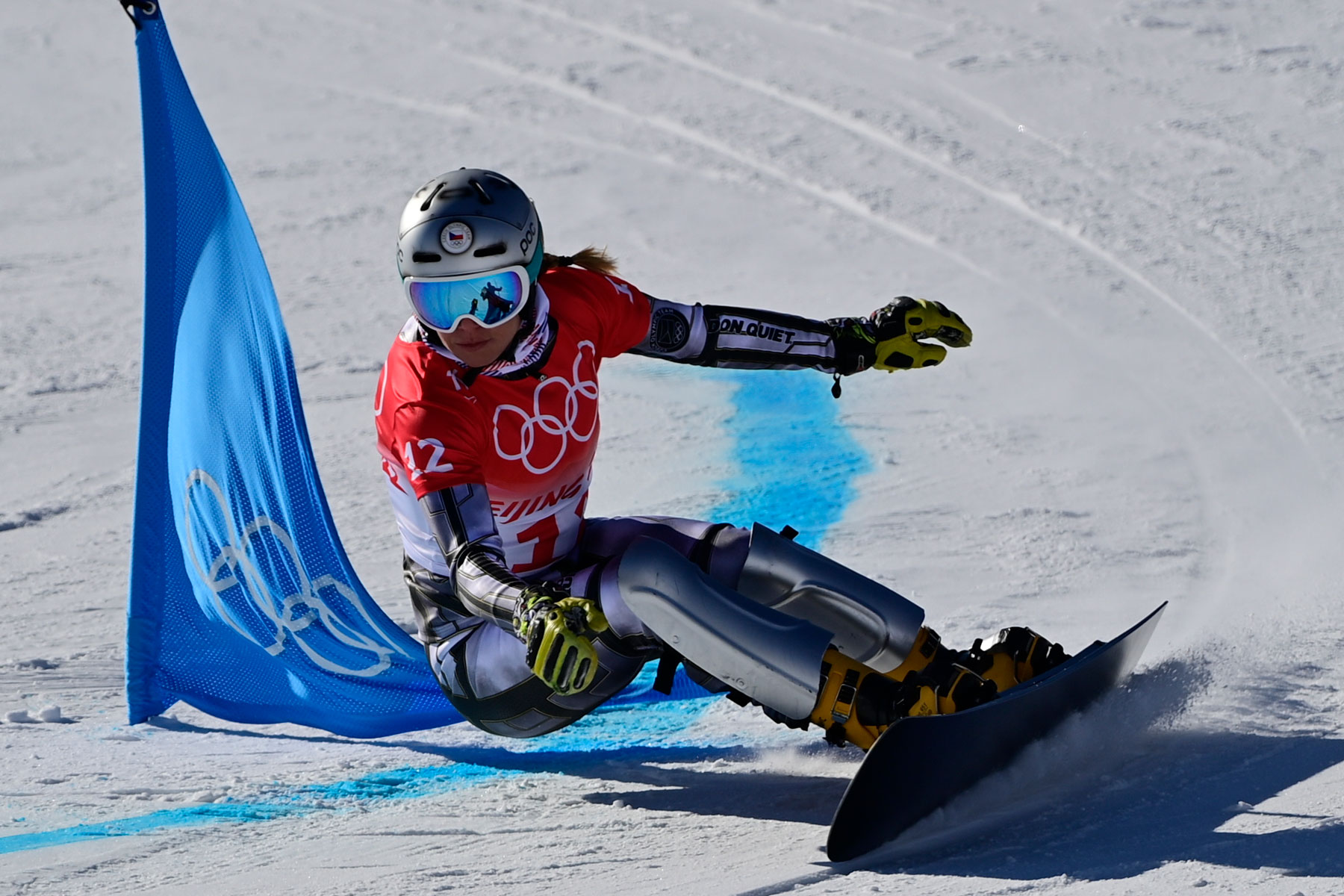 Czech snowboarder Ester Ledecka competes during the women's parallel giant slalom qualifications on Tuesday.