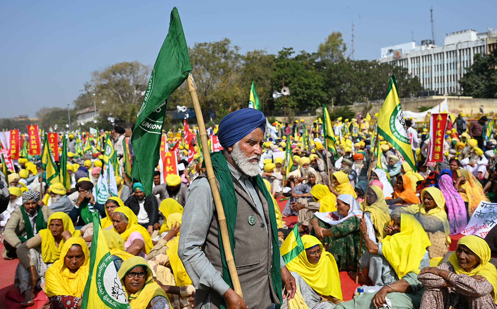 Farmers from all over India gather at Ramlila Maidan during a protest on March 14, in New Delhi.