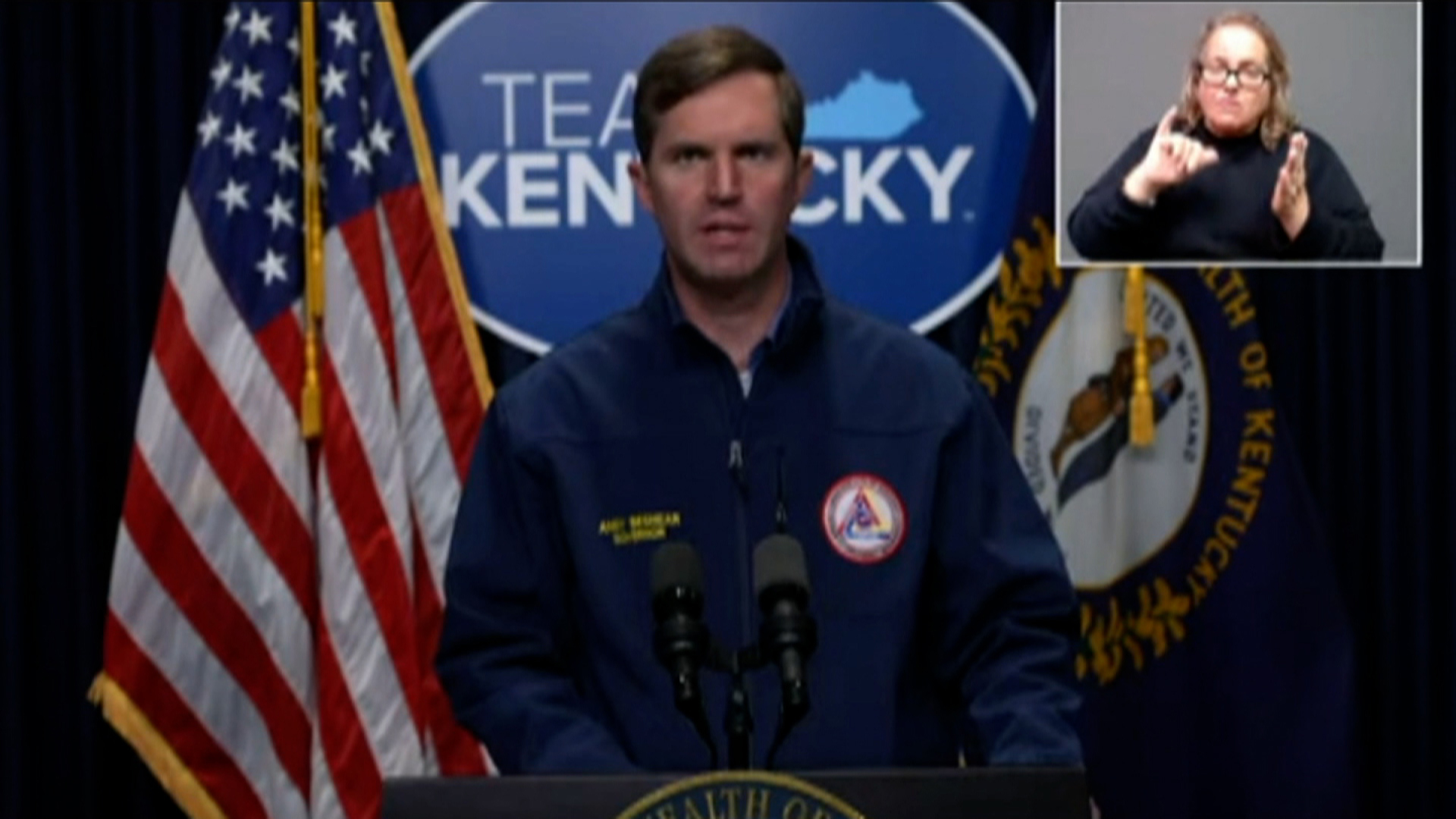 Kentucky Gov. Andy Beshear speaks during a press conference on Monday, December 13. 