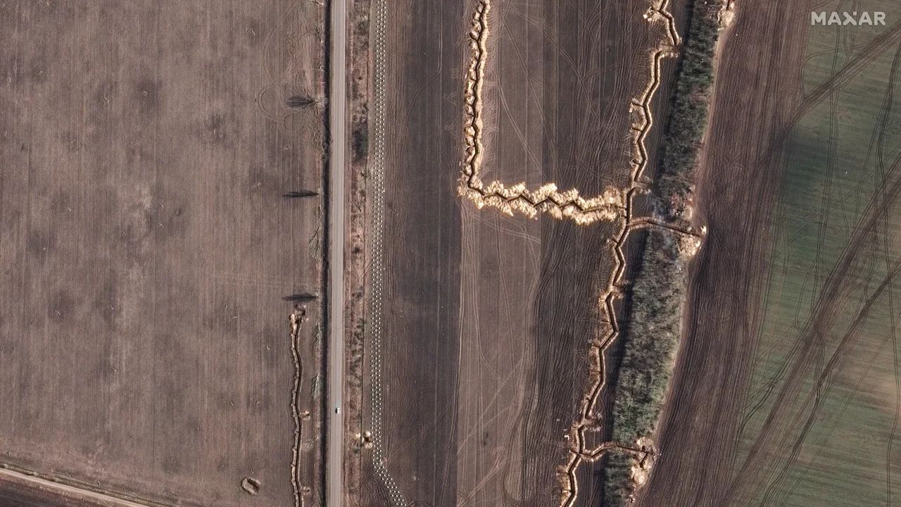 Three rows of dragon's teeth and trenches, east of Vasylivka, Zaporozhzhia, in Ukraine on March 4, 2023.