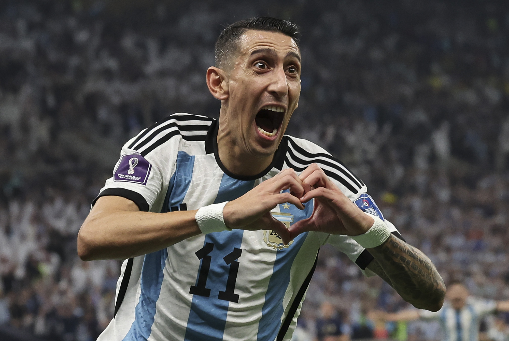 Angel Di Maria celebrates after giving Argentina a 2-0 lead.
