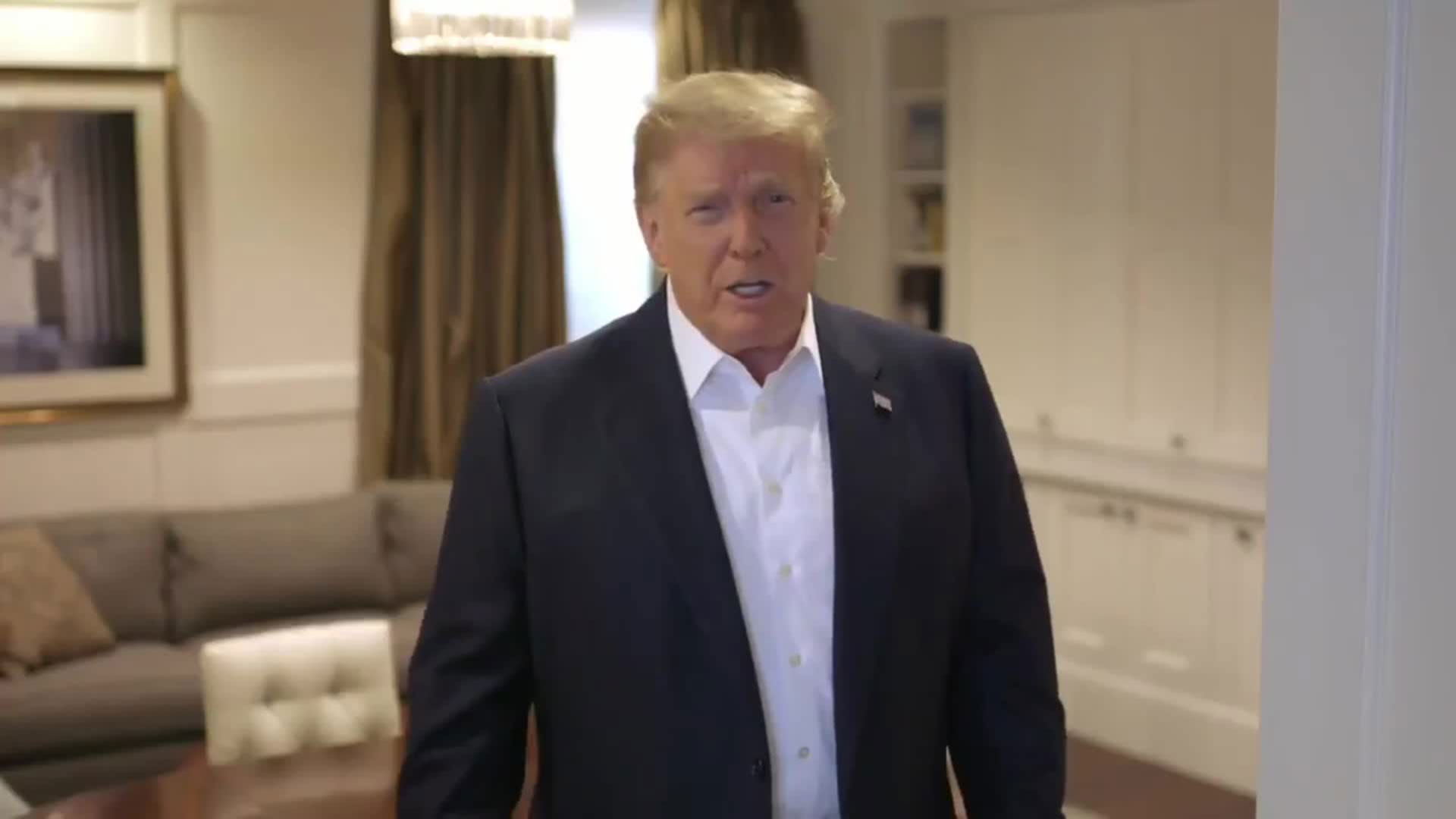 President Donald Trump shares a video from Walter Reed Medical Center on Sunday, October 4.