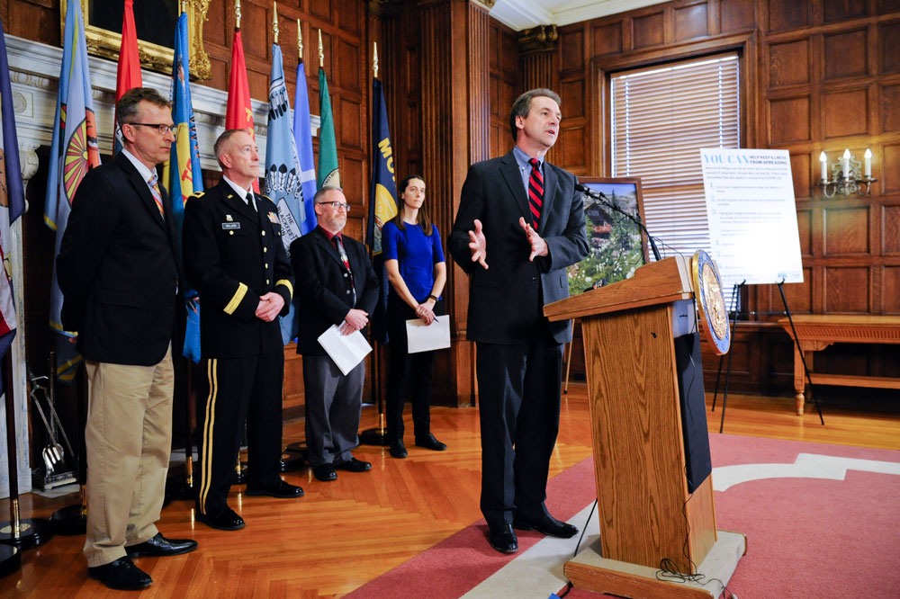 Montana Gov. Steve Bullock announces the formation of a coronavirus task force Tuesday, March 3 in Helena.