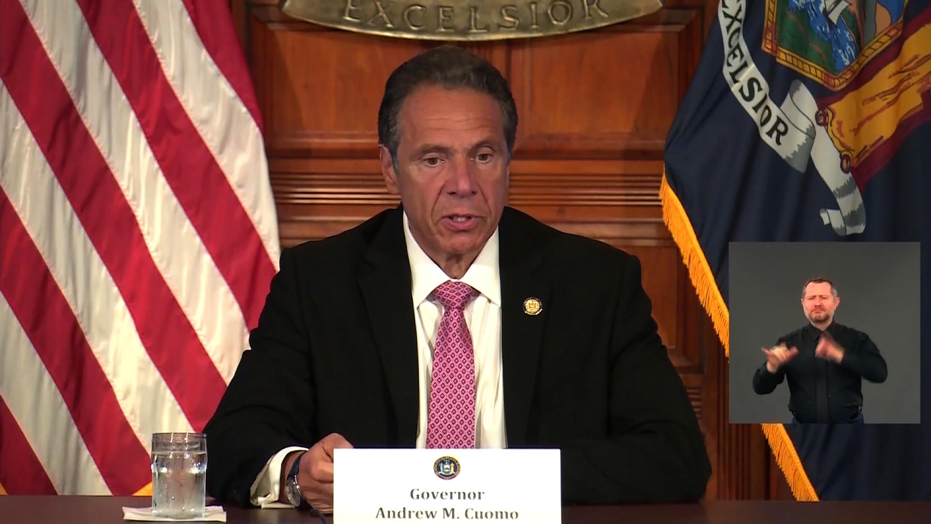 New York Gov. Andrew Cuomo speaks at a news da