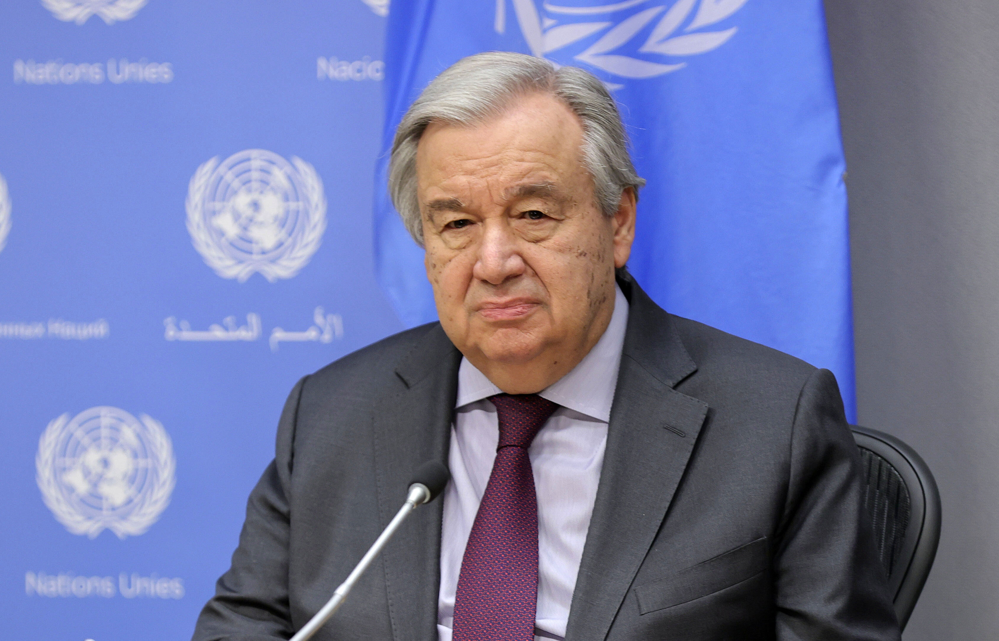 United Nations Secretary-General António Guterres holds a briefing in New York on March 10.