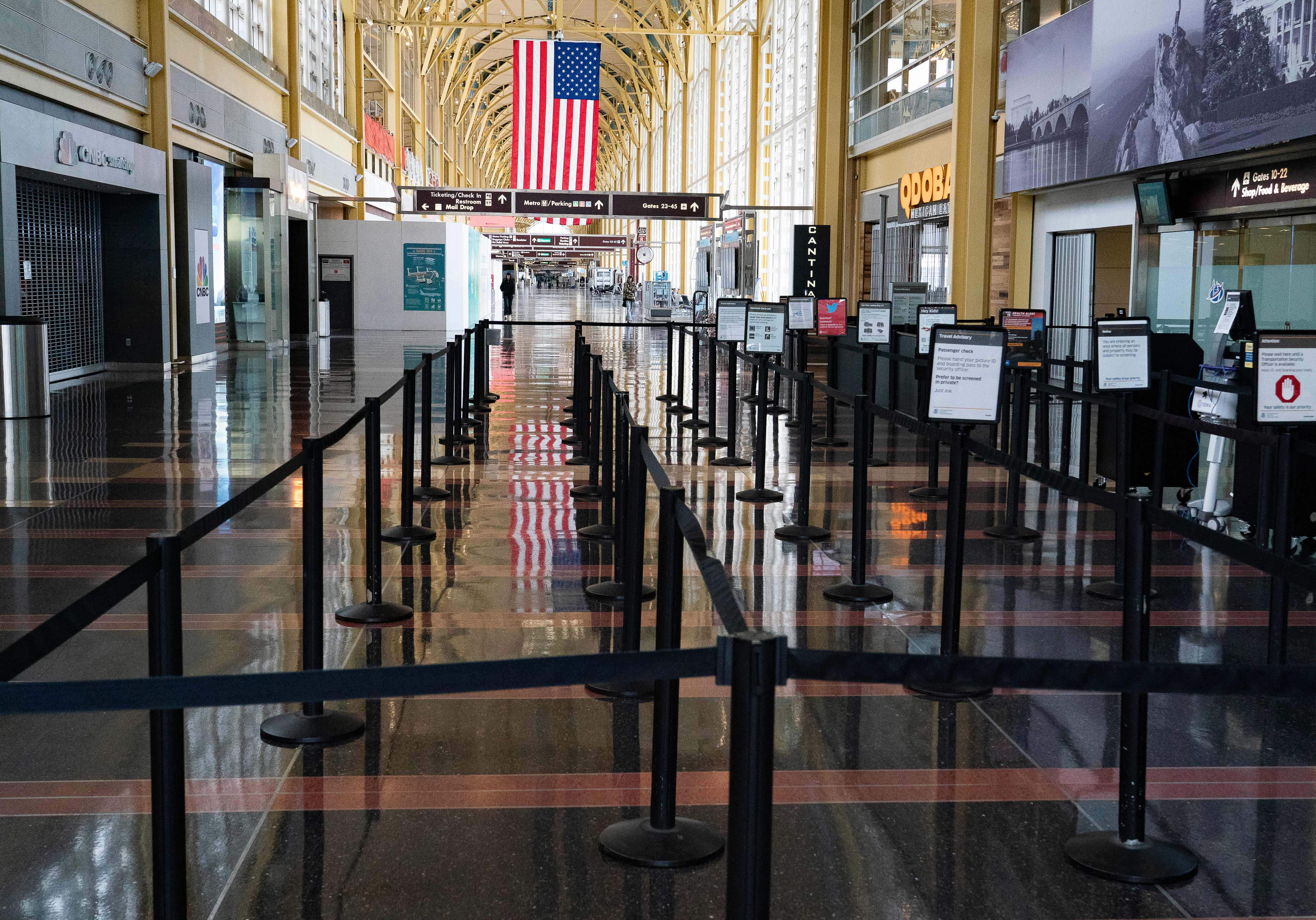 A nearly empty view of Ronald Reagan Washington National Airport is seen on March 29, in Arlington, Virginia.