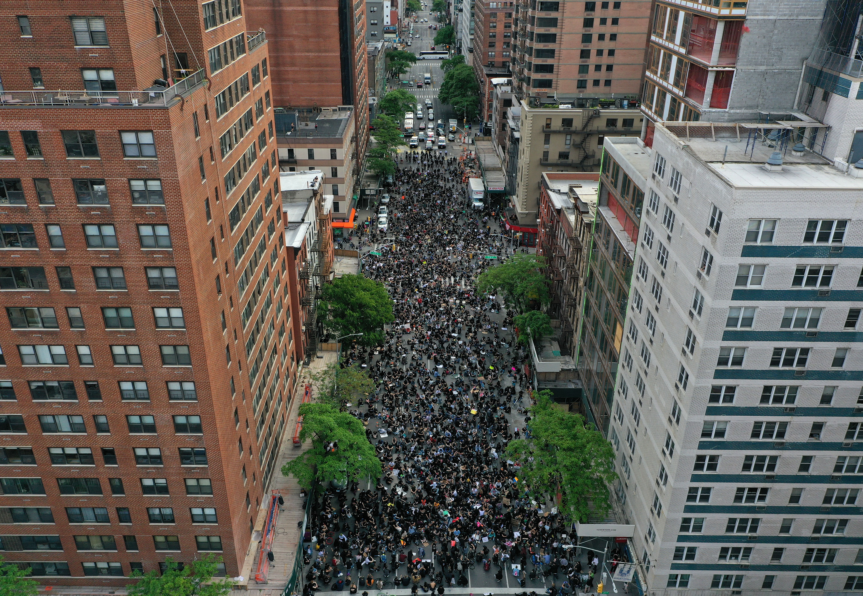 Protesters gather in the streets of Manhattan on June 2, in New York.