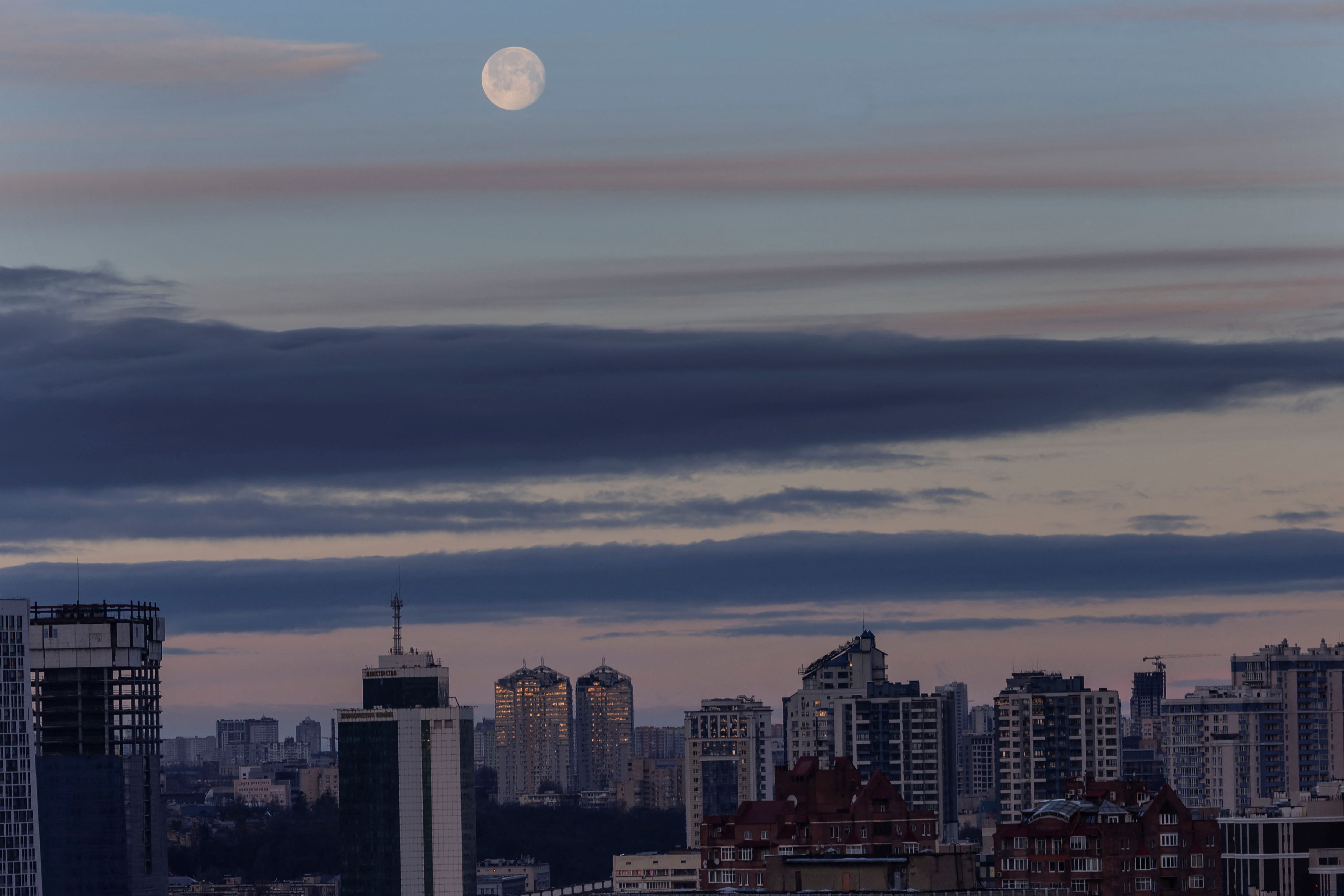 The moon is seen over the Ukrainian capital Kyiv, on February 18. 