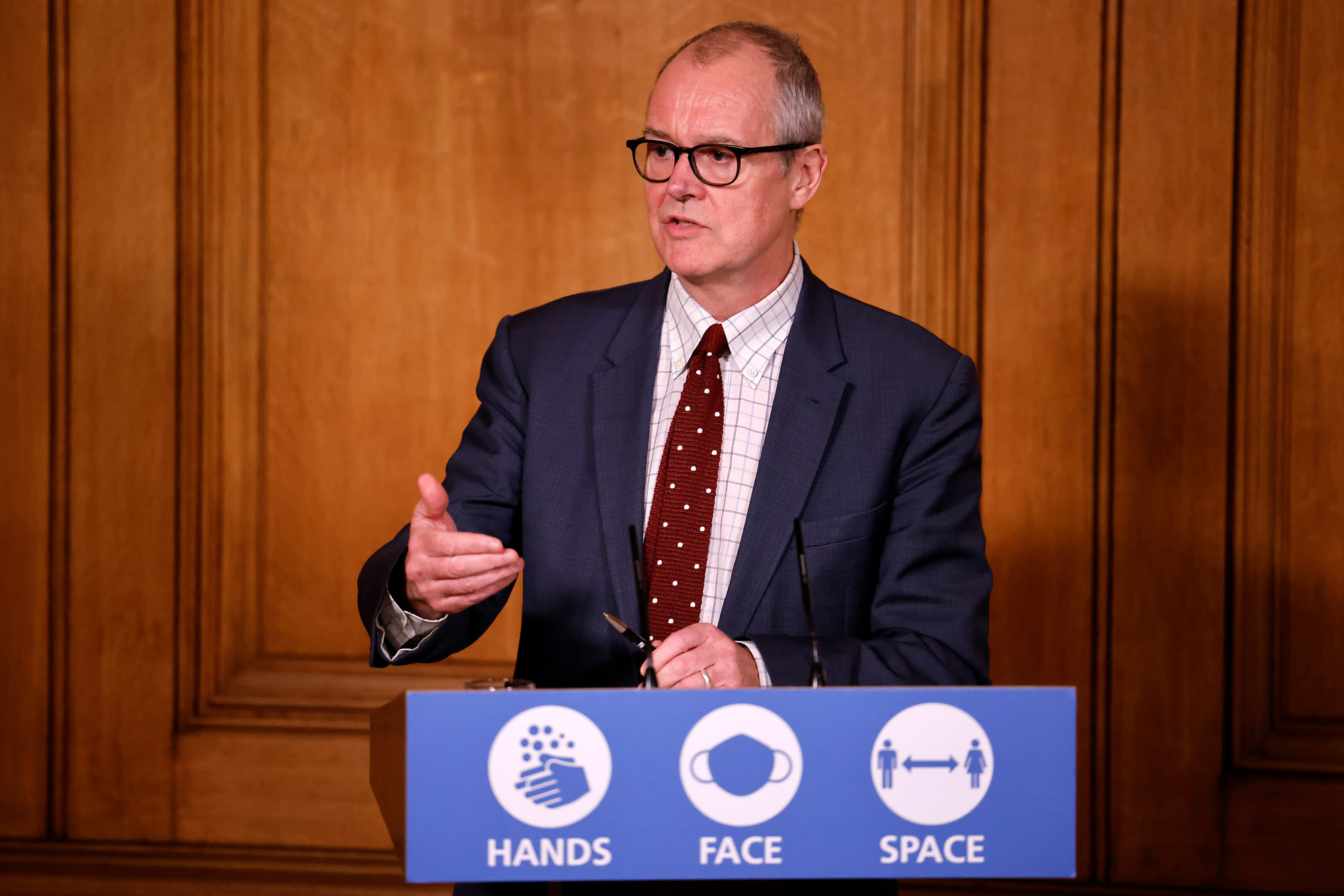 Britain's Chief Scientific Adviser, Patrick Vallance speaks during a virtual press conference inside 10 Downing Street on December 21 in London.