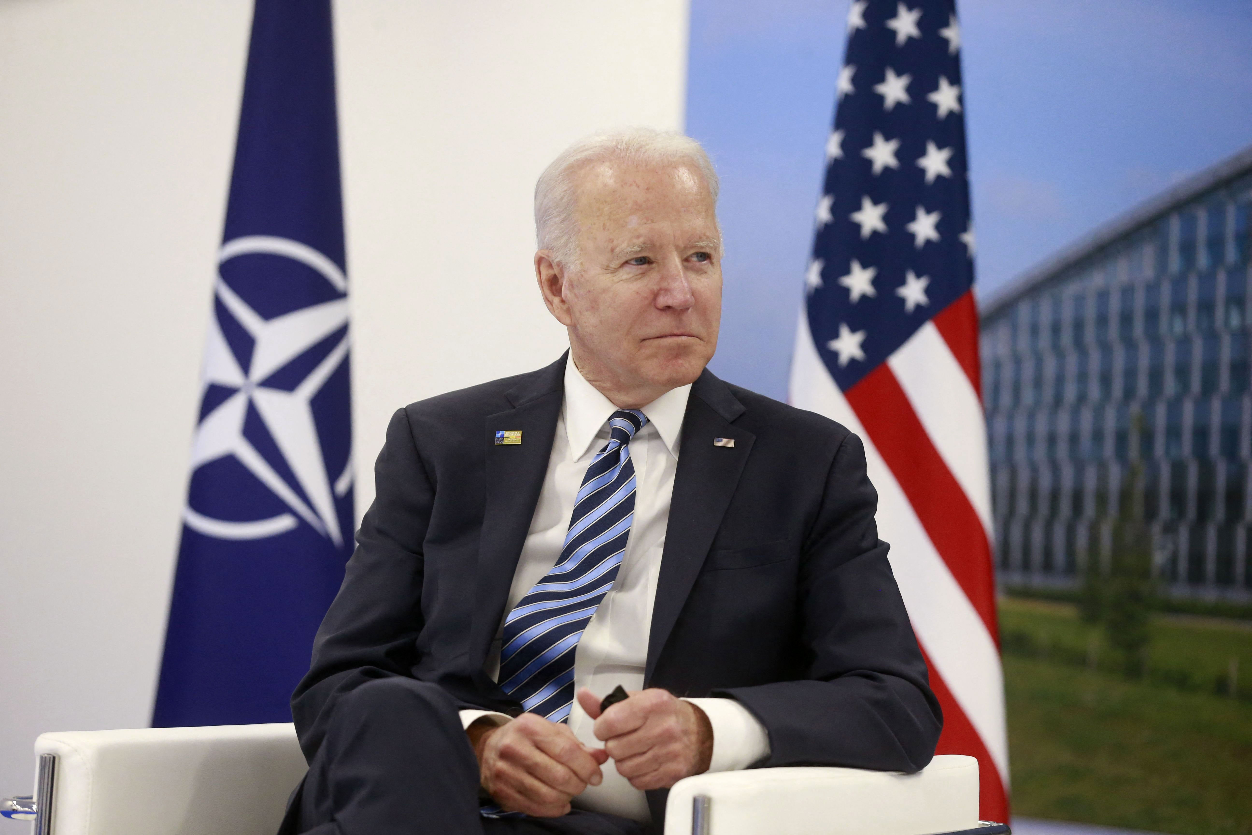 US President Joe Biden meets with NATO Secretary General Jens Stoltenberg, not pictured, at the NATO summit in Brussels, Belgium, on June 14.