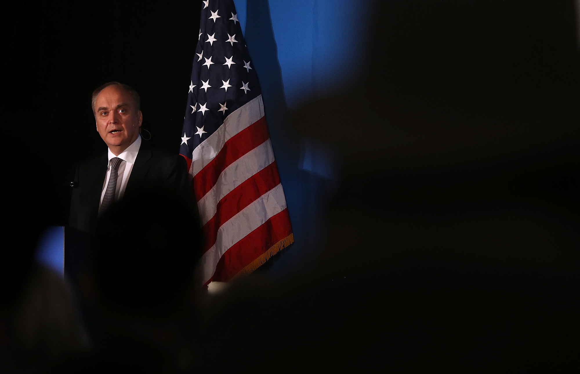 In this 2017 photo, Russia Ambassador to the US Anatoly Antonov speaks during a World Affairs event at the Fairmont Hotel in San Francisco, California.