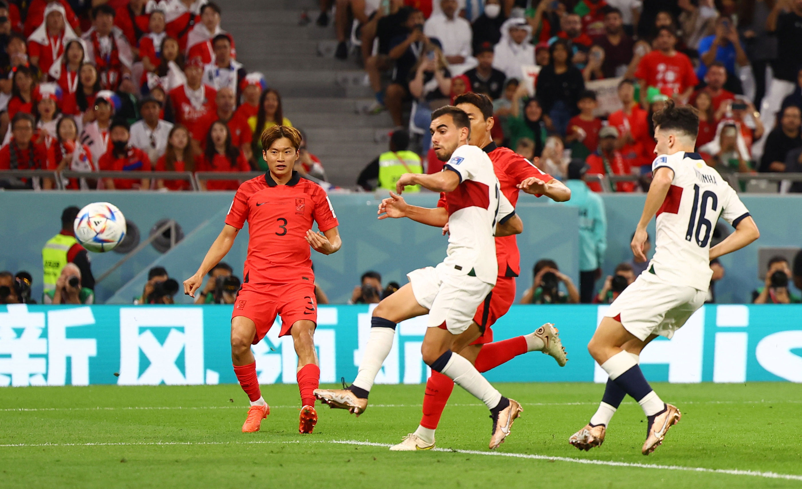 Portugal's Ricardo Horta scores his team's first goal against South Korea.