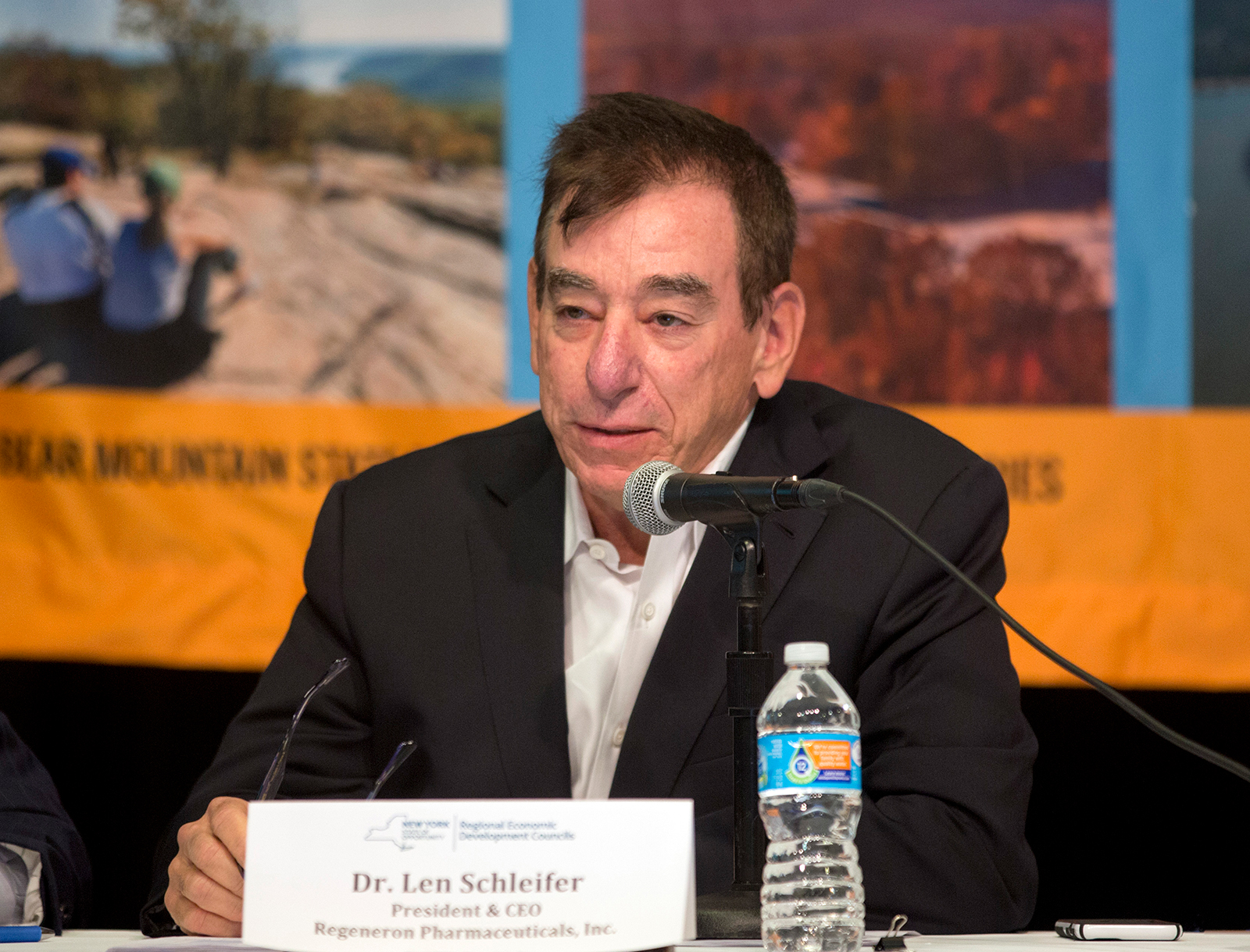 Dr. Len Schleifer, president and CEO of Regeneron, speaks during a hearing in Albany, New York, on October 20, 2015.
