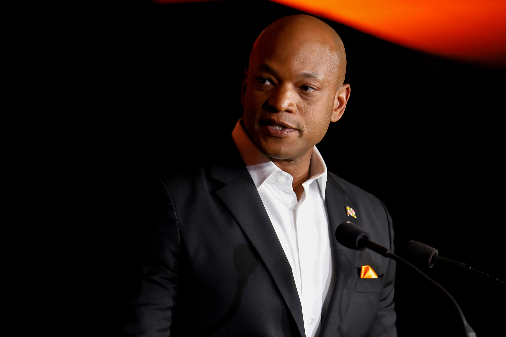 Maryland Gov. Wes Moore speaks at a press conference on Thursday, March 28, in Baltimore. 