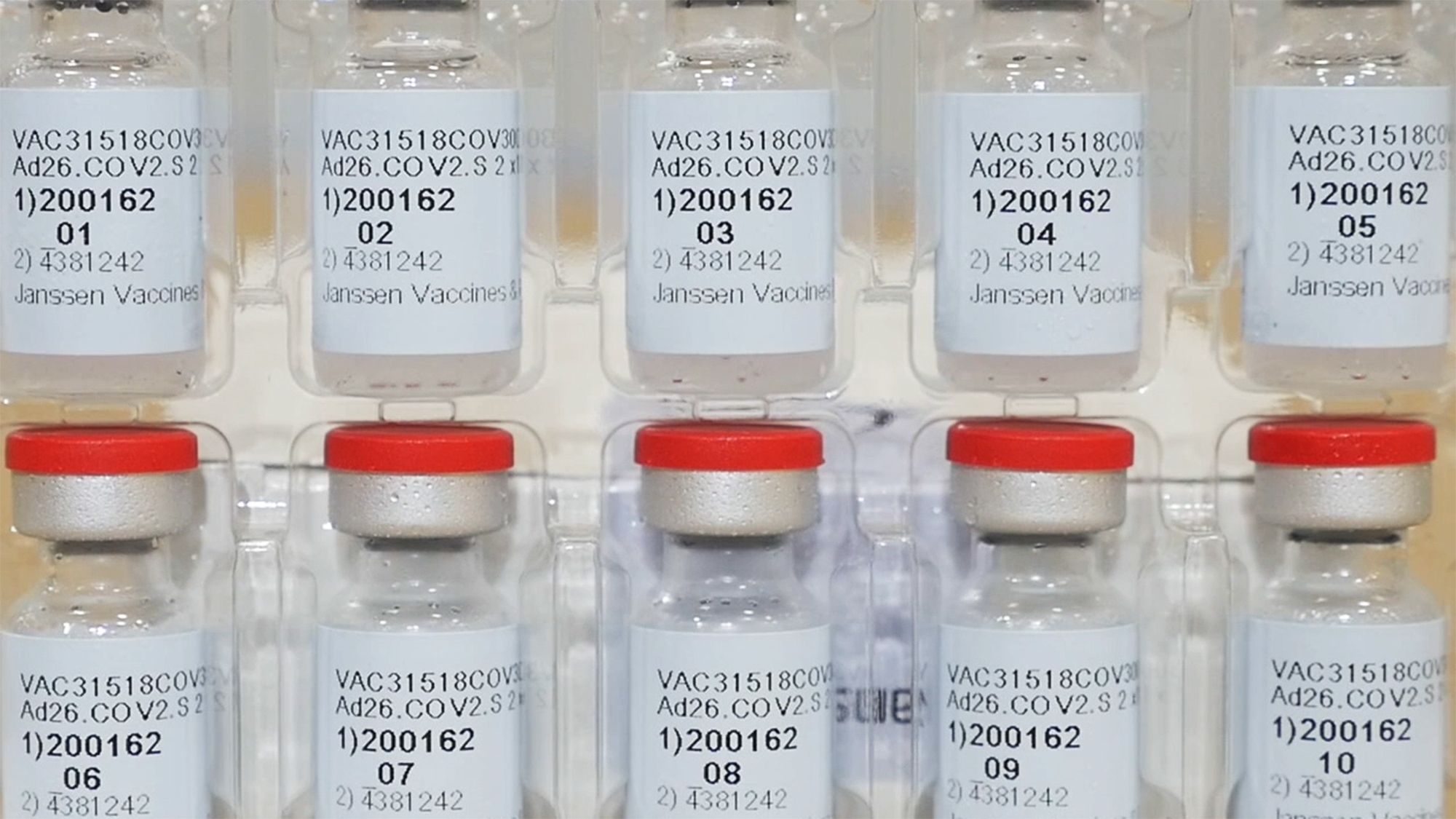 This file photo provided by Johnson & Johnson shows vials of the Janssen COVID-19 vaccine in the United States, on December 2, 2020.