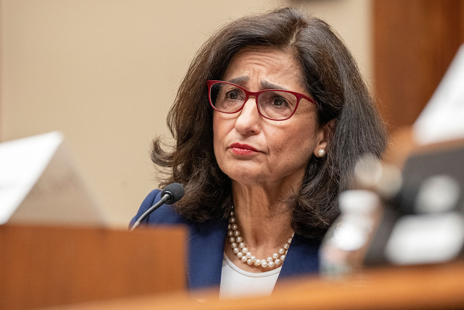 Columbia University President Minouche Shafik testifies before a House Education and Workforce Committee hearing on on Capitol Hill in Washington, DC, April 17.