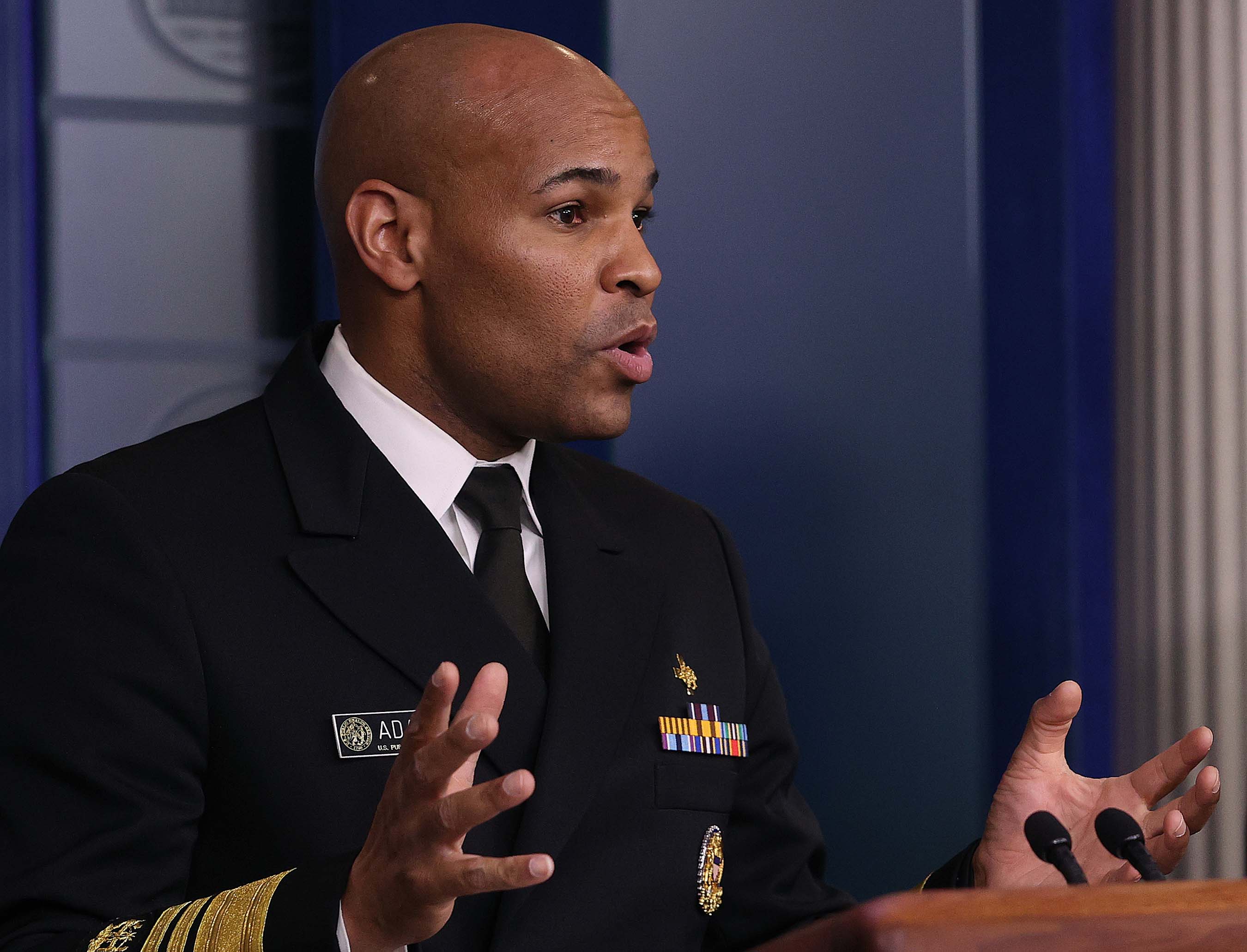 U.S. Surgeon General Jerome Adams speaks during a White House Coronavirus Task Force briefing on April 3.
