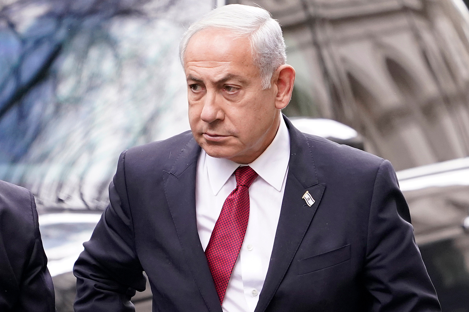 Benjamin Netanyahu arrives at Downing Street in London, Friday, March 24.
