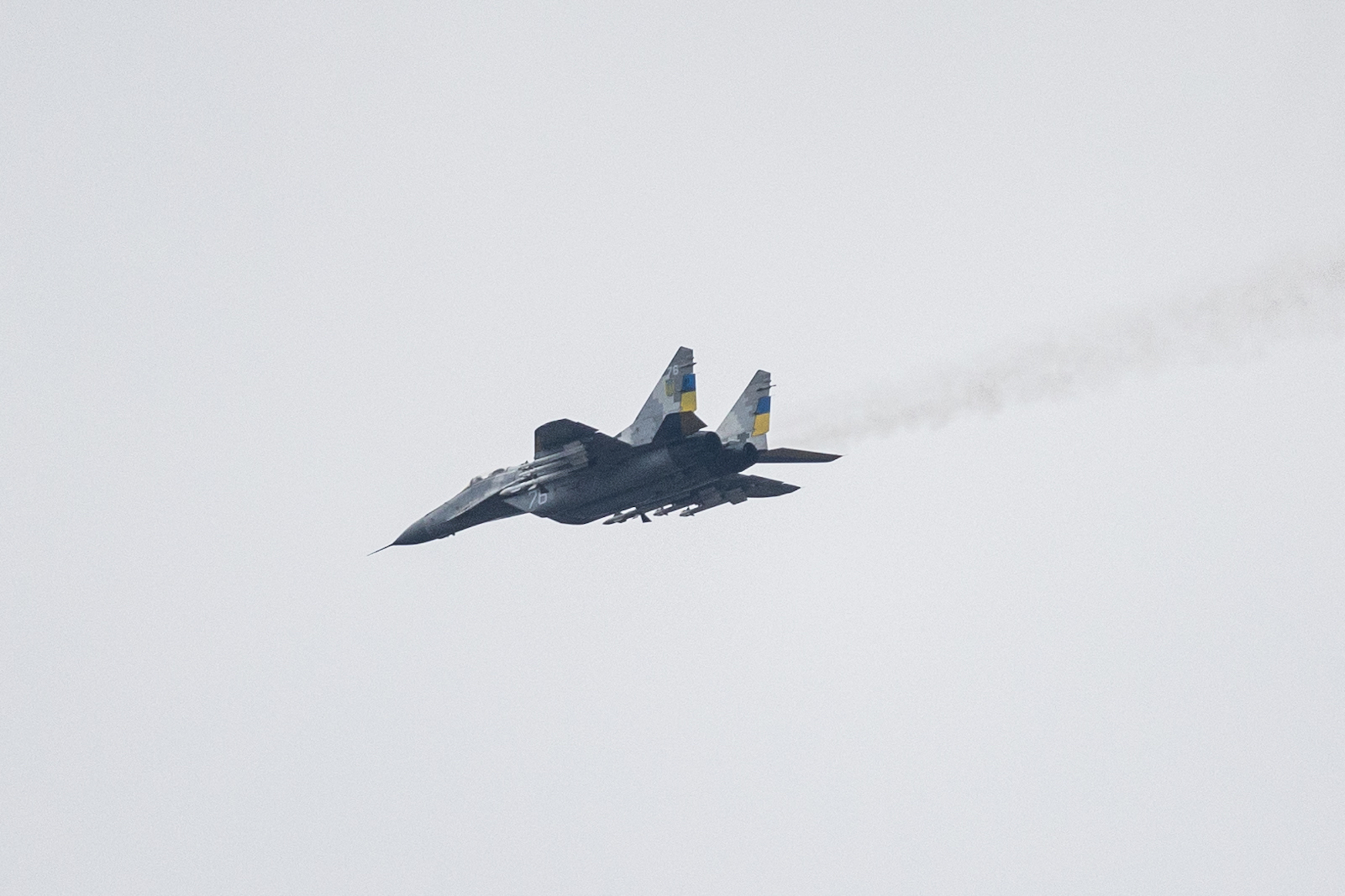 A MiG-29 Ukrainian fighter jet is seen flying over eastern Ukraine on January 1.