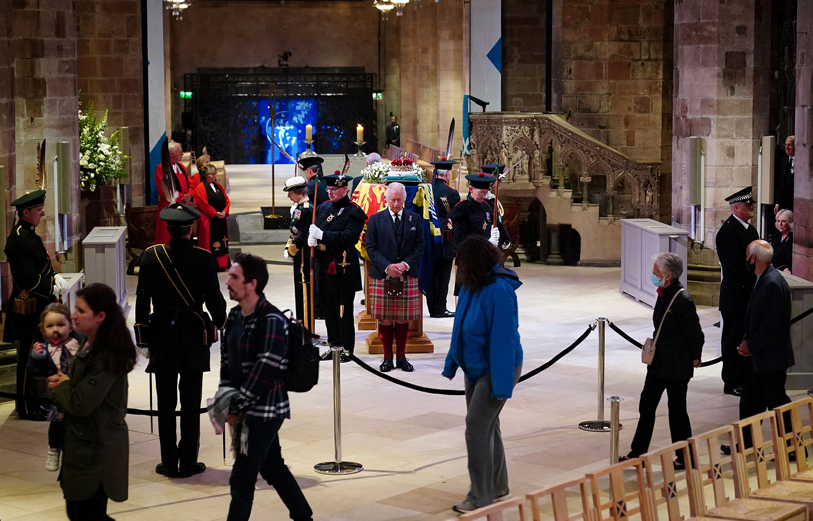 King Charles III, his wife Camilla, the Queen Consort, and other members of the royal family hold a vigil at St. Giles' Cathedral in honor of Queen Elizabeth II Monday evening.