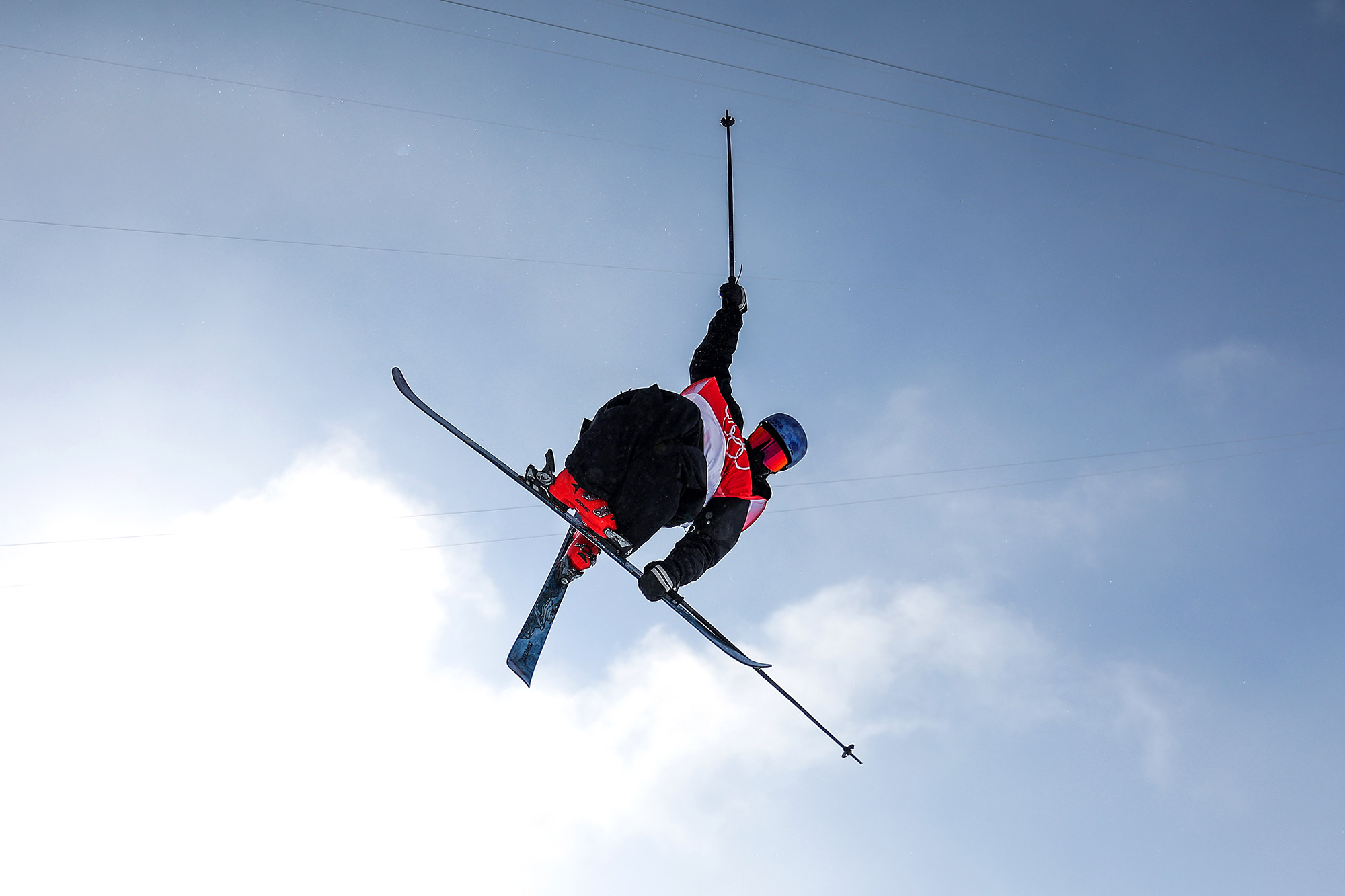 New Zealand's Nico Porteous performs a trick during the freestyle skiing halfpipe final on Saturday.