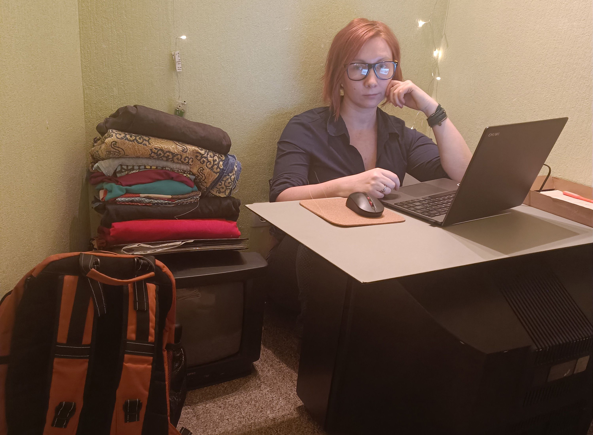 Anastasia Kvitka working from home in the central Ukrainian city of Dnipro.