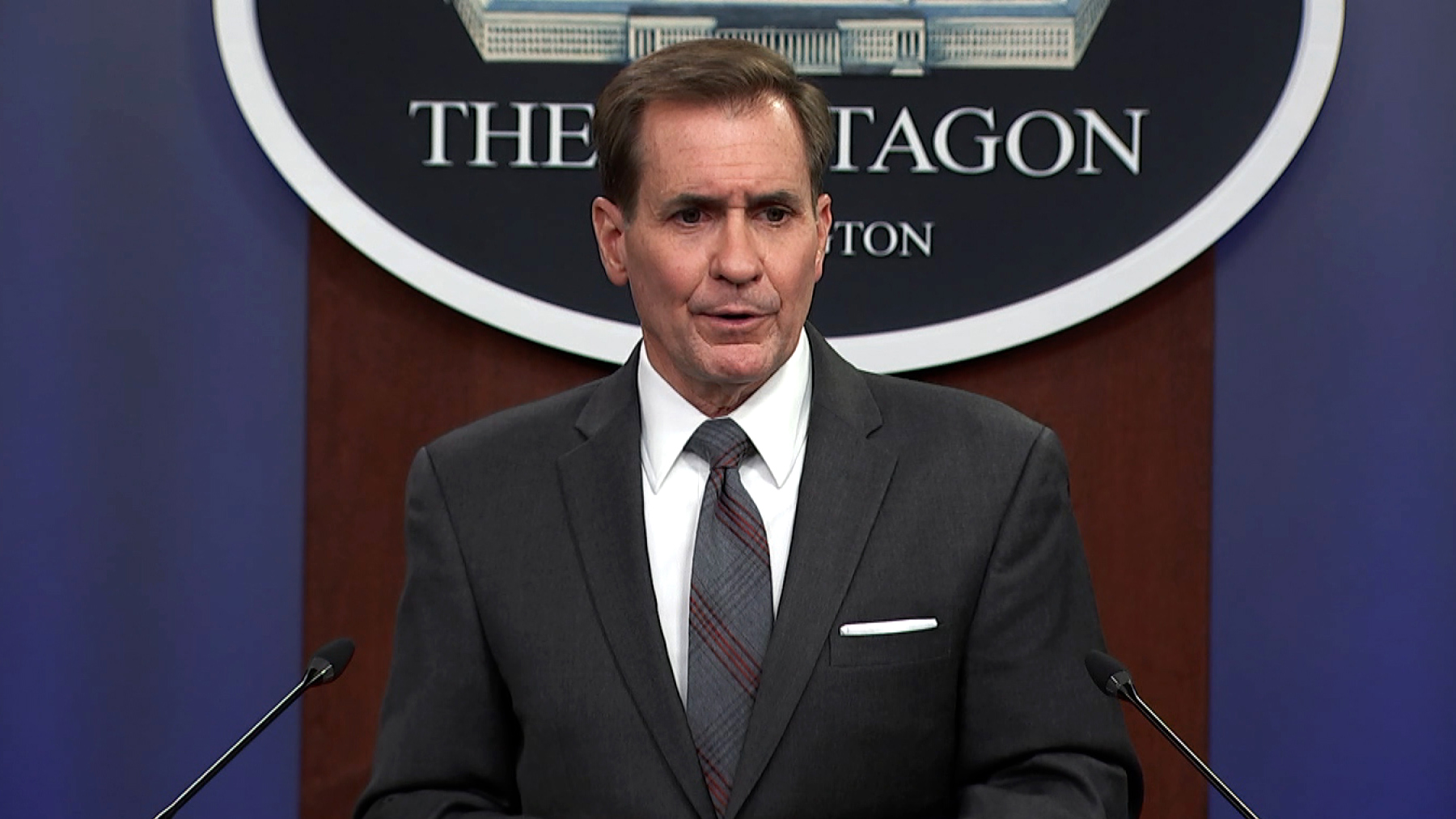 Pentagon spokesman John Kirby speaks during a press briefing in the Pentagon Briefing Room in Washington, DC, on August 13.