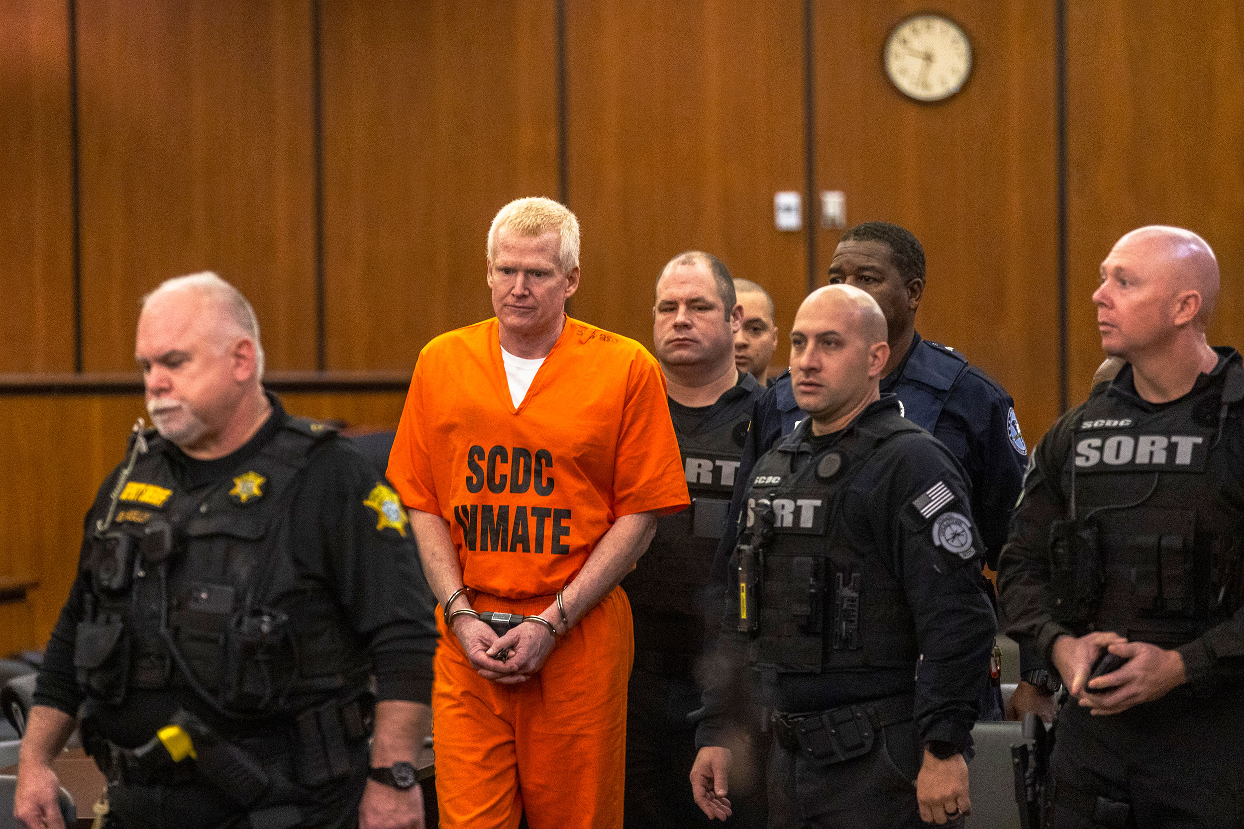 Alex Murdaugh is brought out into the courtroom during a hearing at the Richland County Judicial Center in Columbia, South Carolina, on Monday.