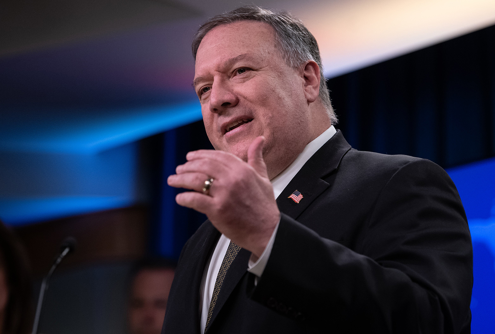 US Secretary of State Mike Pompeo speaks at a news briefing at the State Department in Washington, DC, on April 22, 2020.