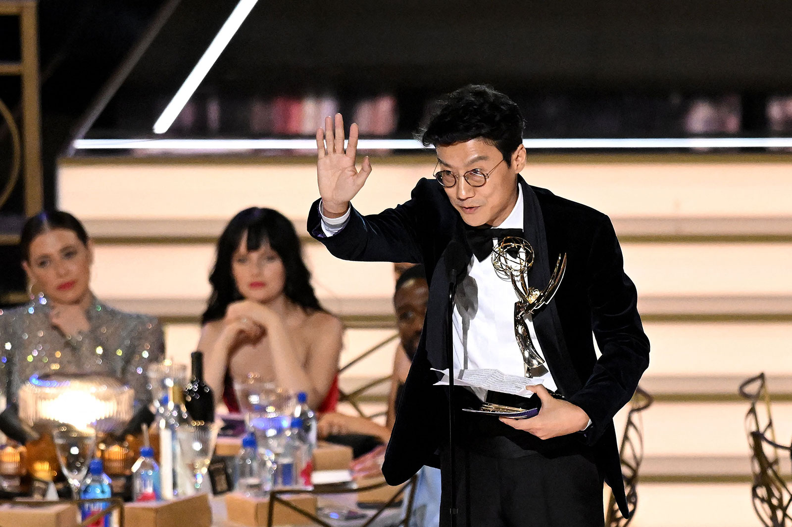 Hwang Dong-hyuk accepts the Emmy for outstanding directing for a drama series
