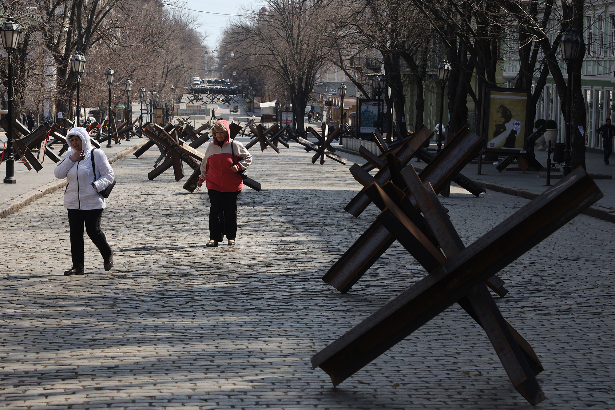 People walk in downtown Odesa, Ukraine on April 5. 
