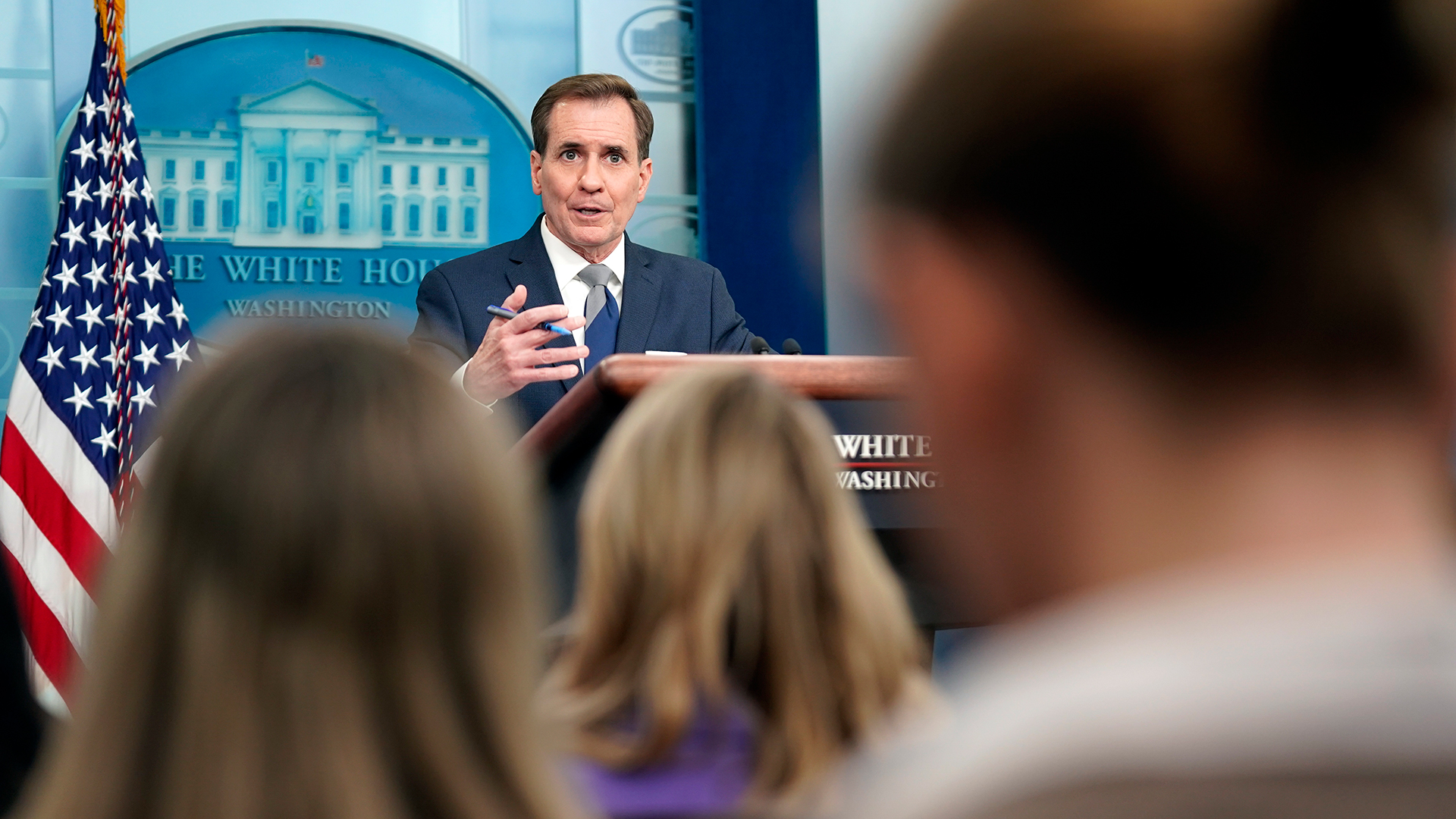 National Security Council spokesman John Kirby speaks during a press briefing at the White House on Wednesday, March 29, in Washington, DC.