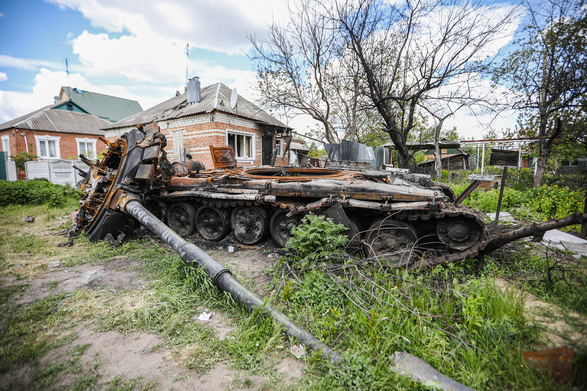 A destroyed Russian tank in the village of Mala Rogan in the Kharkiv region, Ukraine, on May 16. 
