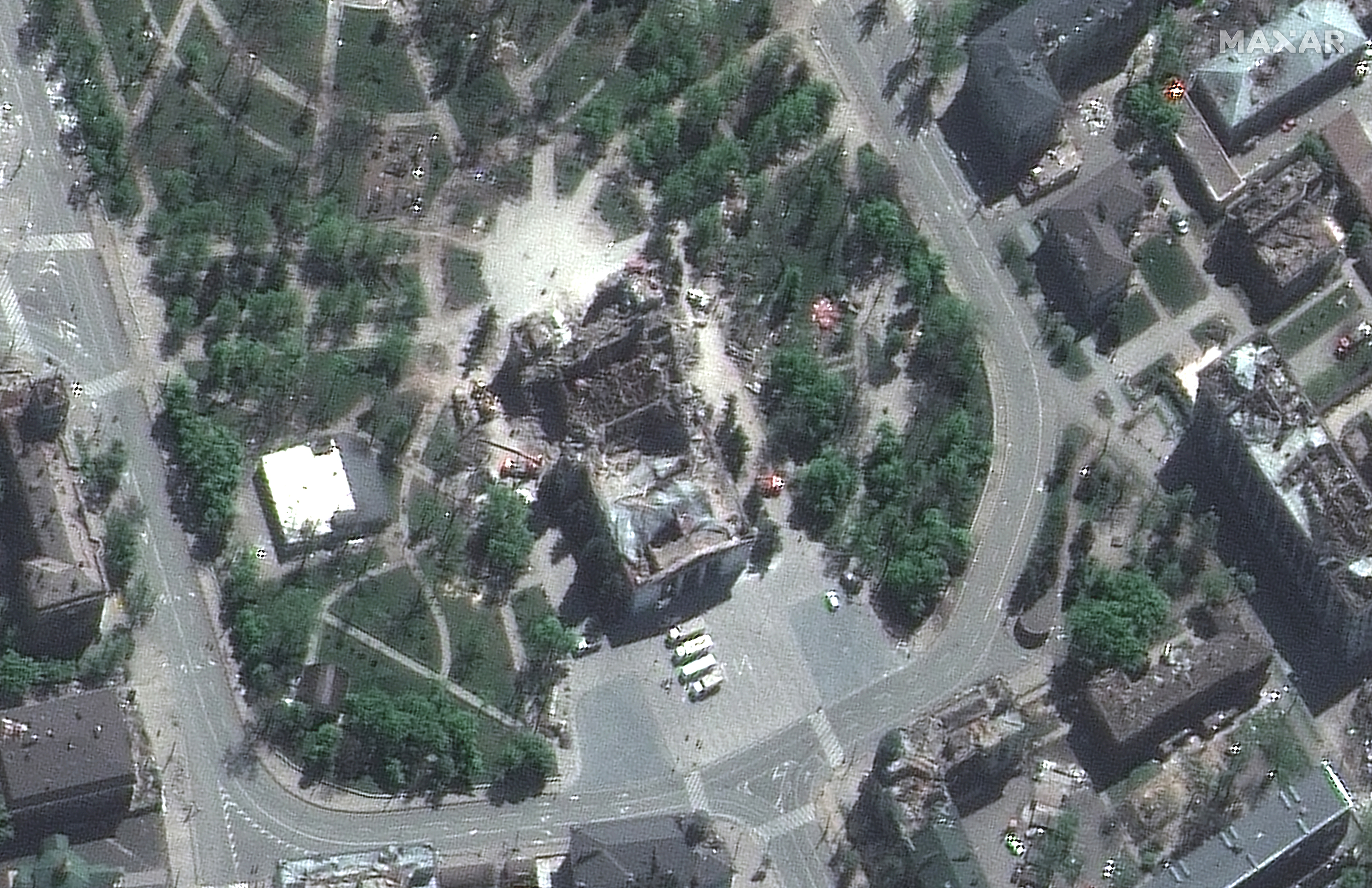 The bombed Mariupol theater is seen in this satellite image from May 6. 