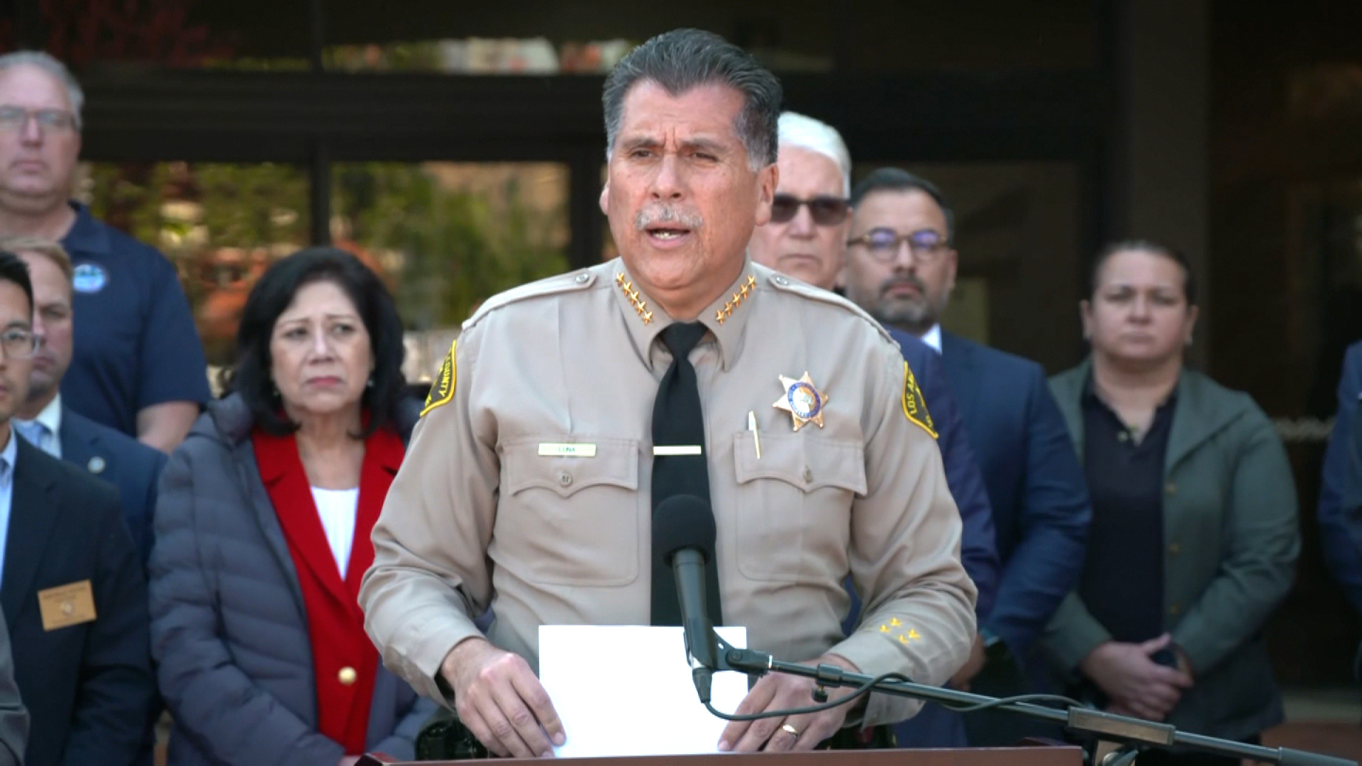 Los Angeles County Sheriff Robert Luna speaks at a news conference Sunday about the Monterey Park shooting in California.