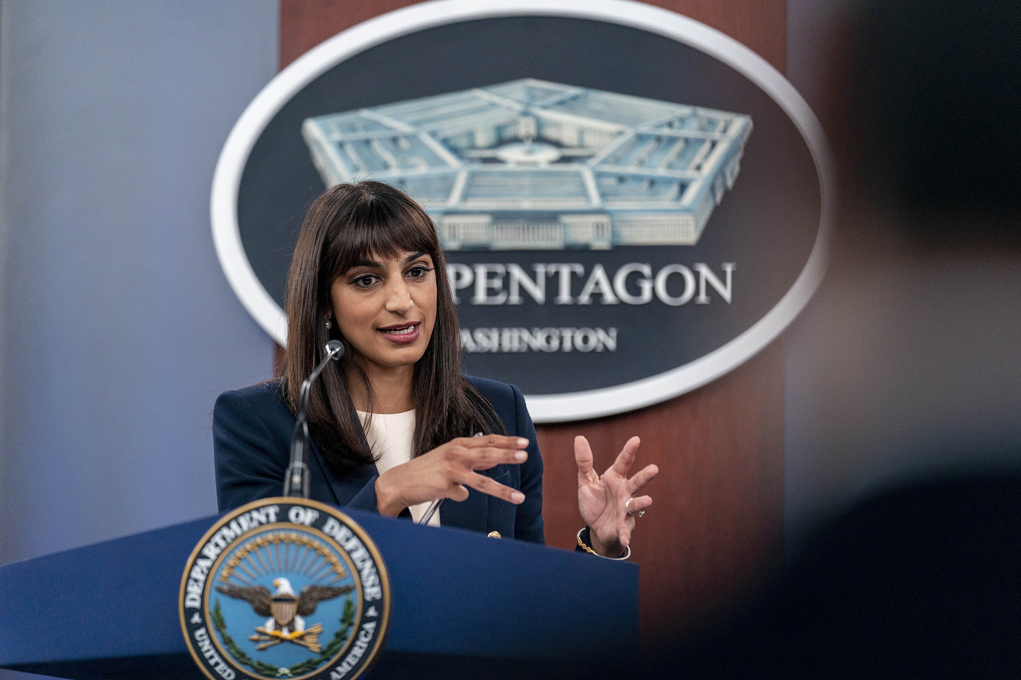 Deputy Pentagon Press Secretary Sabrina Singh speaks at a news conference at the Pentagon, Virginia, on November 4.
