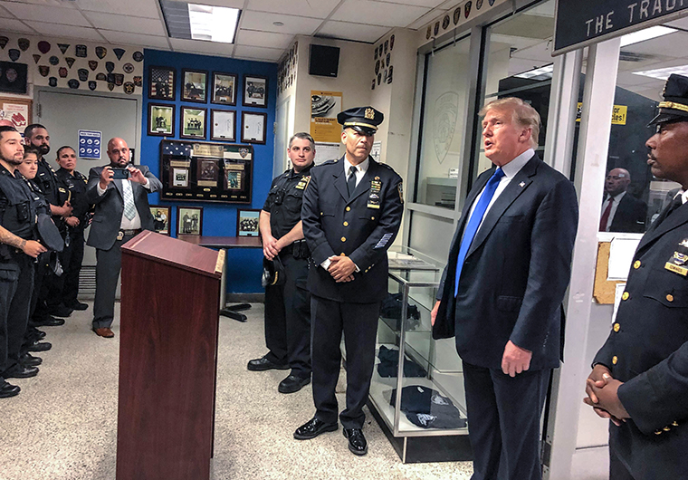 Former President Donald Trump visited the NYPD's 17th police precinct in New York on Saturday Sept. 11, 2021. 