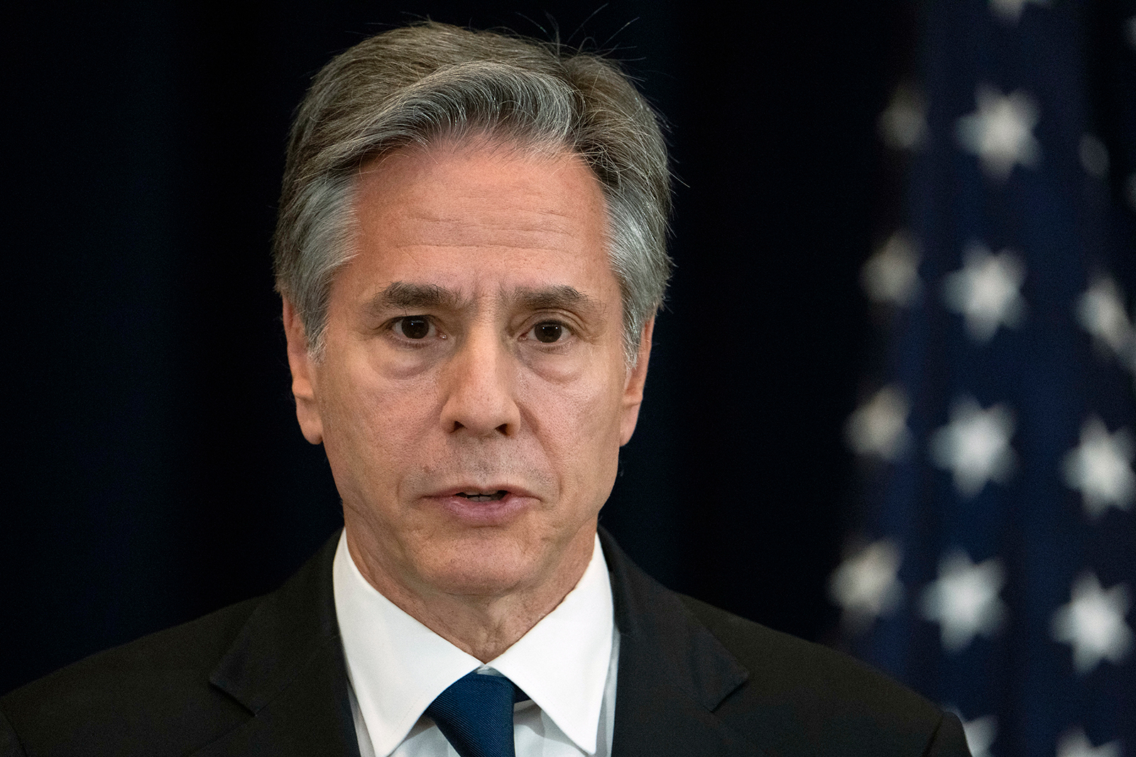 Antony Blinken speaks during a news conference in Washington on Tuesday, April 11.