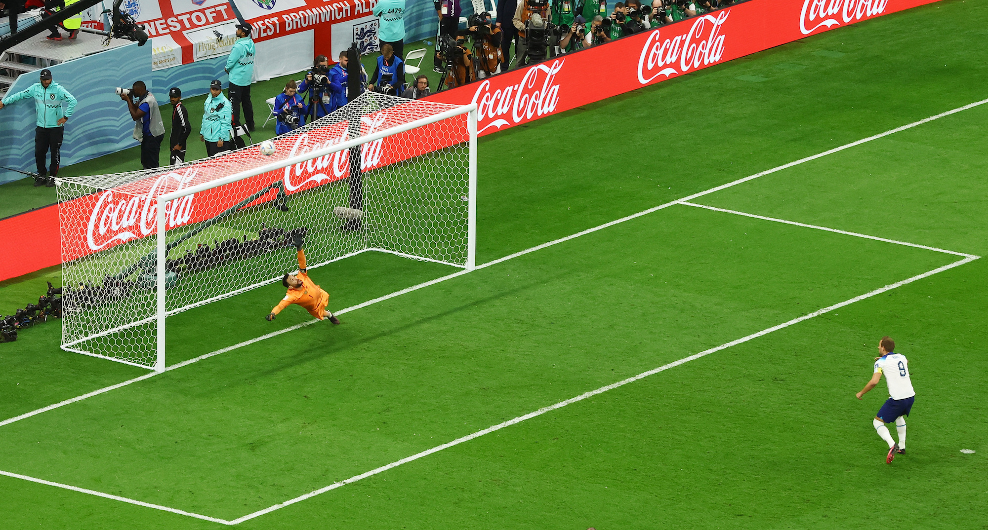 Harry Kane misses a crucial penalty for England.