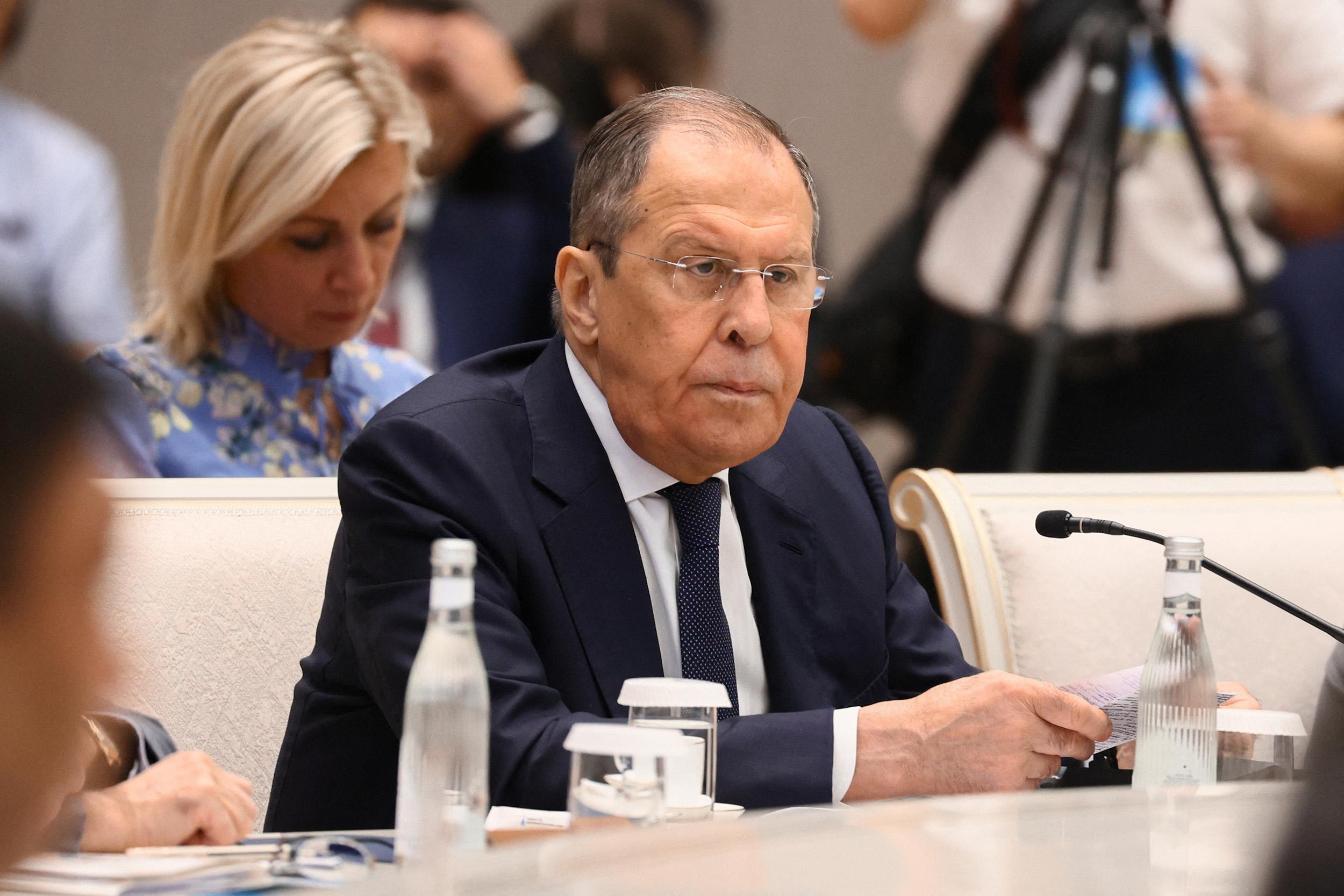 Russian Foreign Minister Sergey Lavrov attends a session of the Foreign Ministers Council of the Shanghai Cooperation Organization (SCO) in Tashkent, Uzbekistan, on July 29.