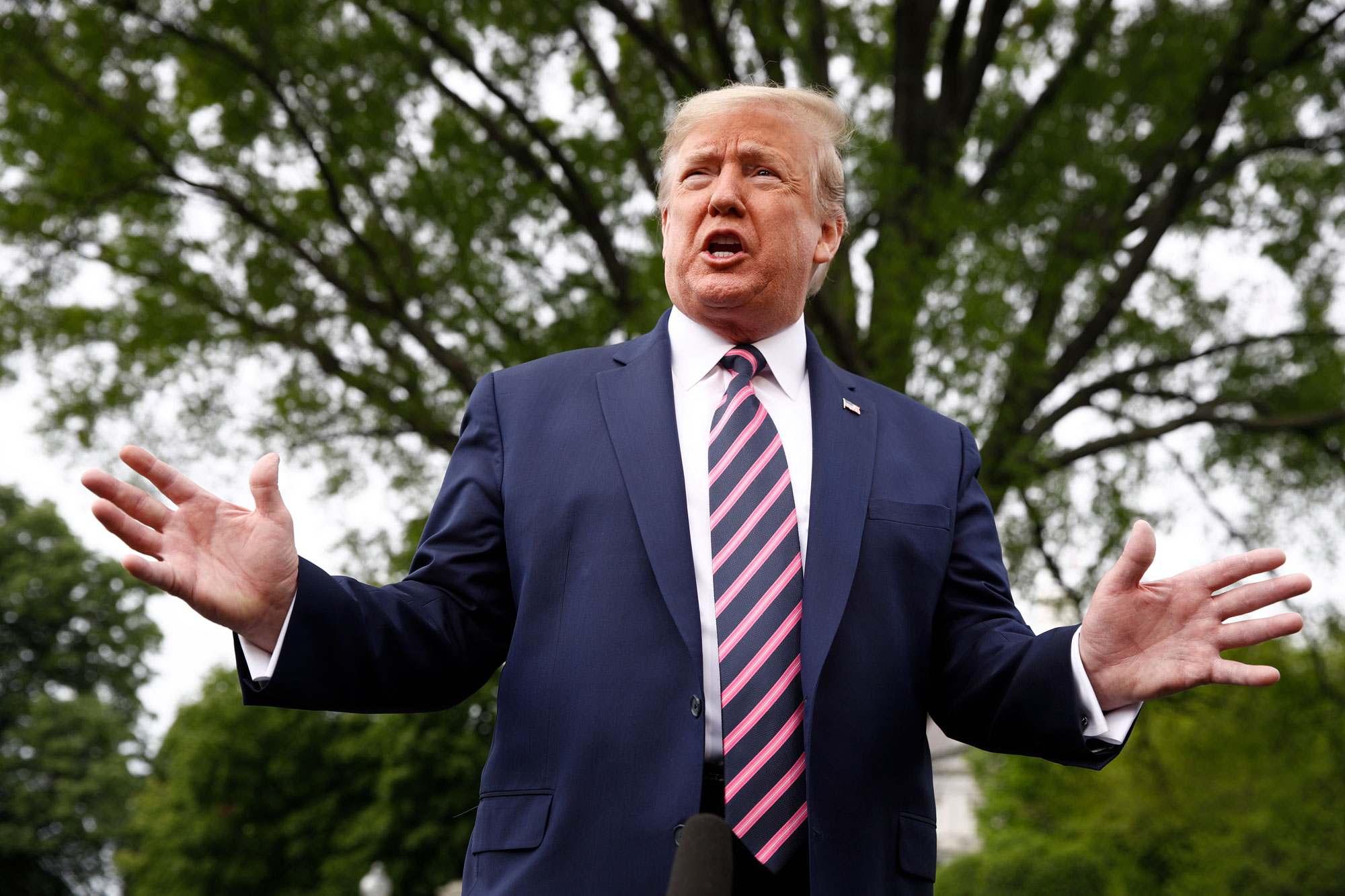 President Donald Trump speaks to members of the media on the South Lawn of the White House in Washington, on May 5.