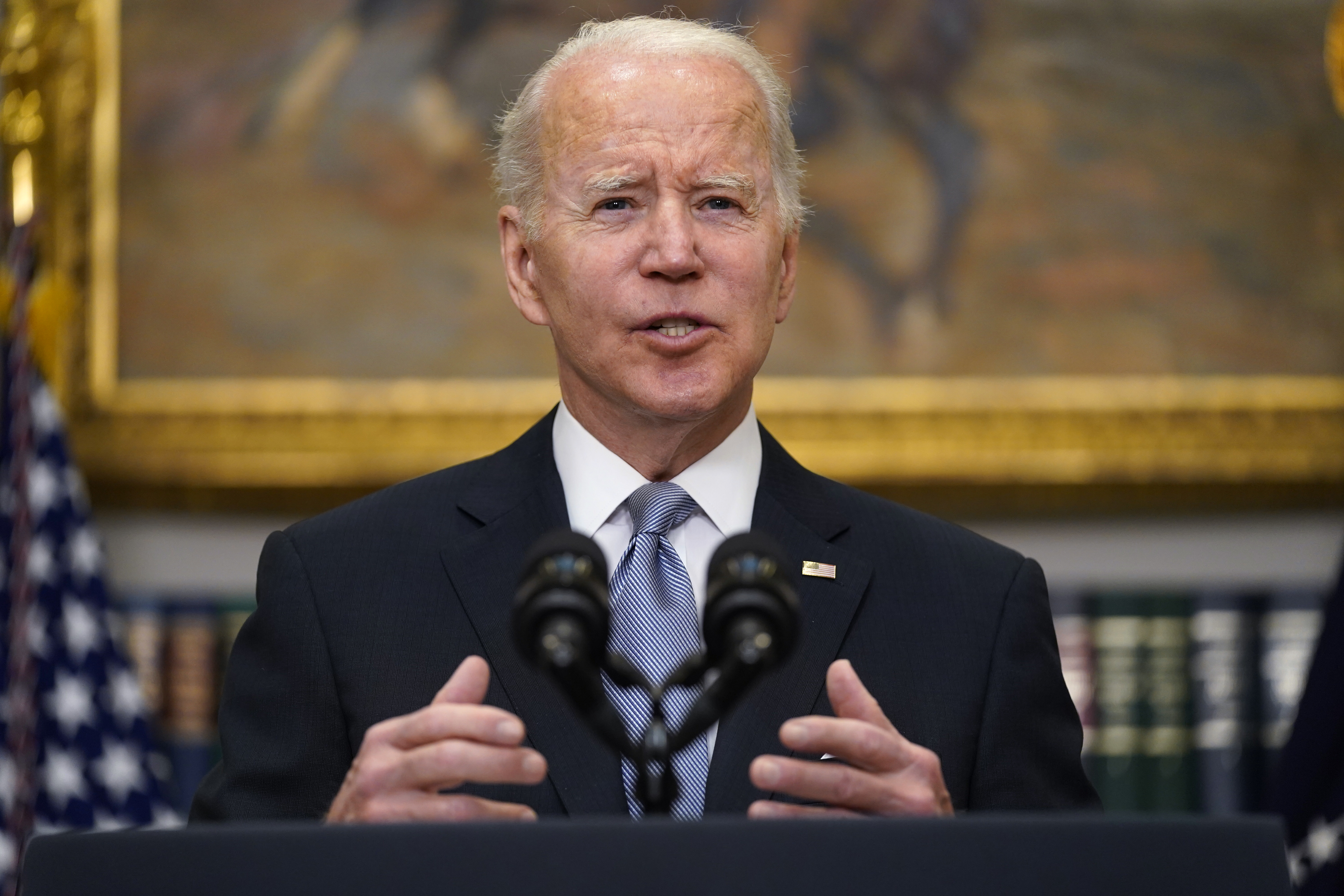 President Joe Biden delivers remarks on the Russian invasion of Ukraine in the Roosevelt Room of the White House, on April 21, in Washington, D.C.