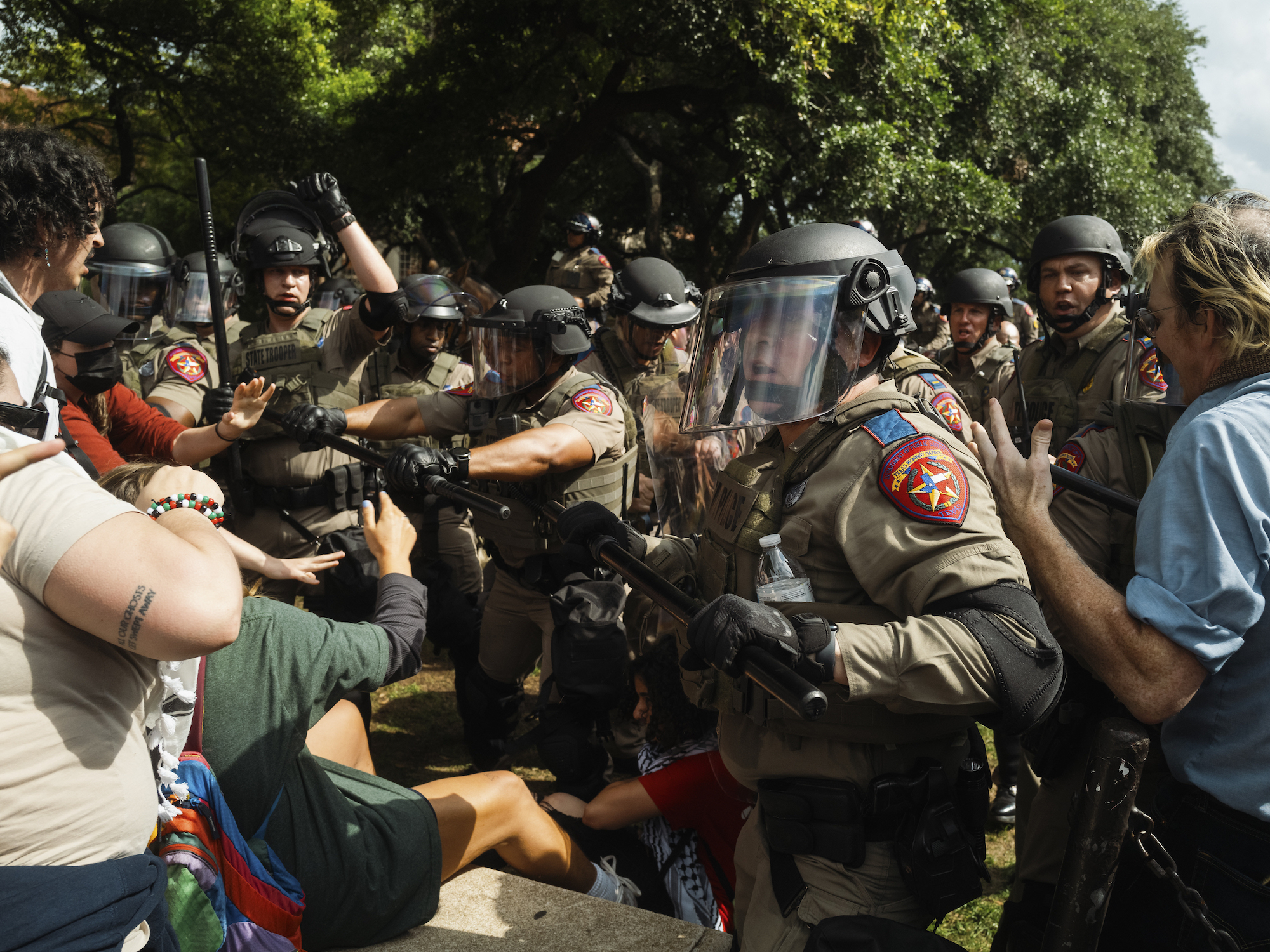Texas State Troopers are seen in riot gear during a pro-Palestinian protest at the University of Texas in Austin on Wednesday.