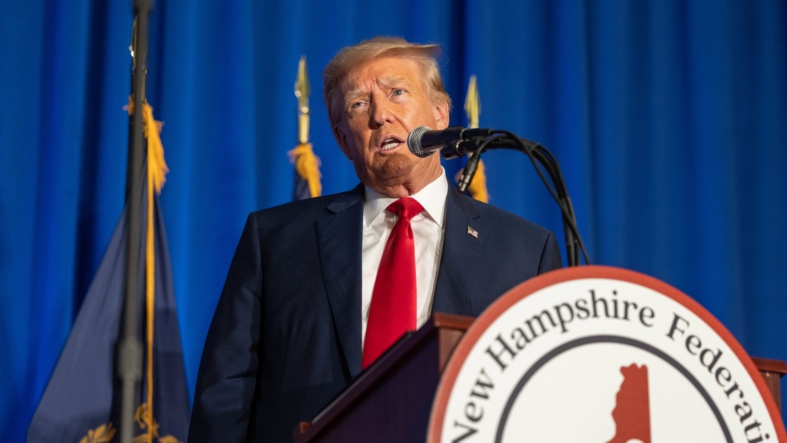 Donald Trump speaks during the New Hampshire Federation of Republican Women's Lilac Luncheon on June 27, 2023 in Concord, New Hampshire.