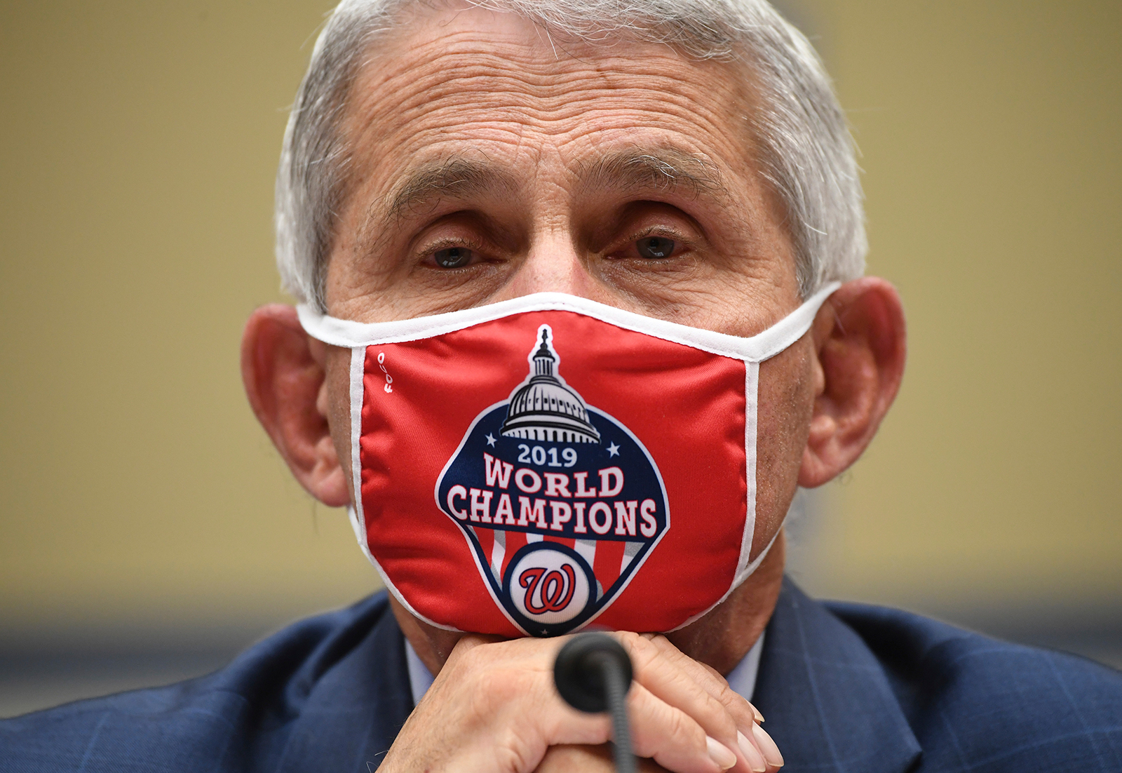 Dr. Anthony Fauci listens during a House Subcommittee hearing about the coronavirus on Friday, July 31, on Capitol Hill in Washington.