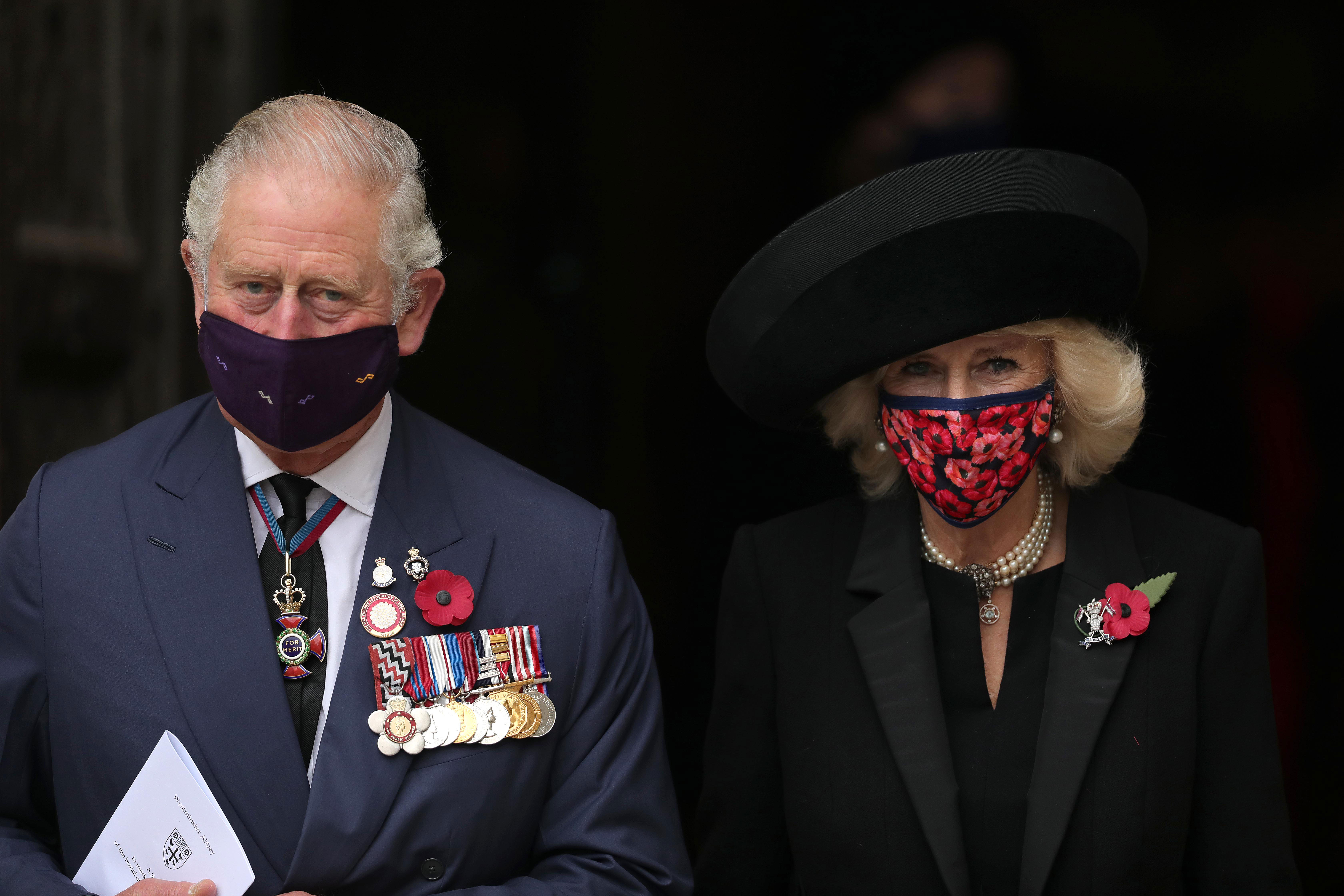 Prince Charles and Camilla, Duchess of Cornwall, leave Westminster Abbey in London after attending an Armistice Day service and the centenary of the burial of the Unknown Warrior in November 2020.