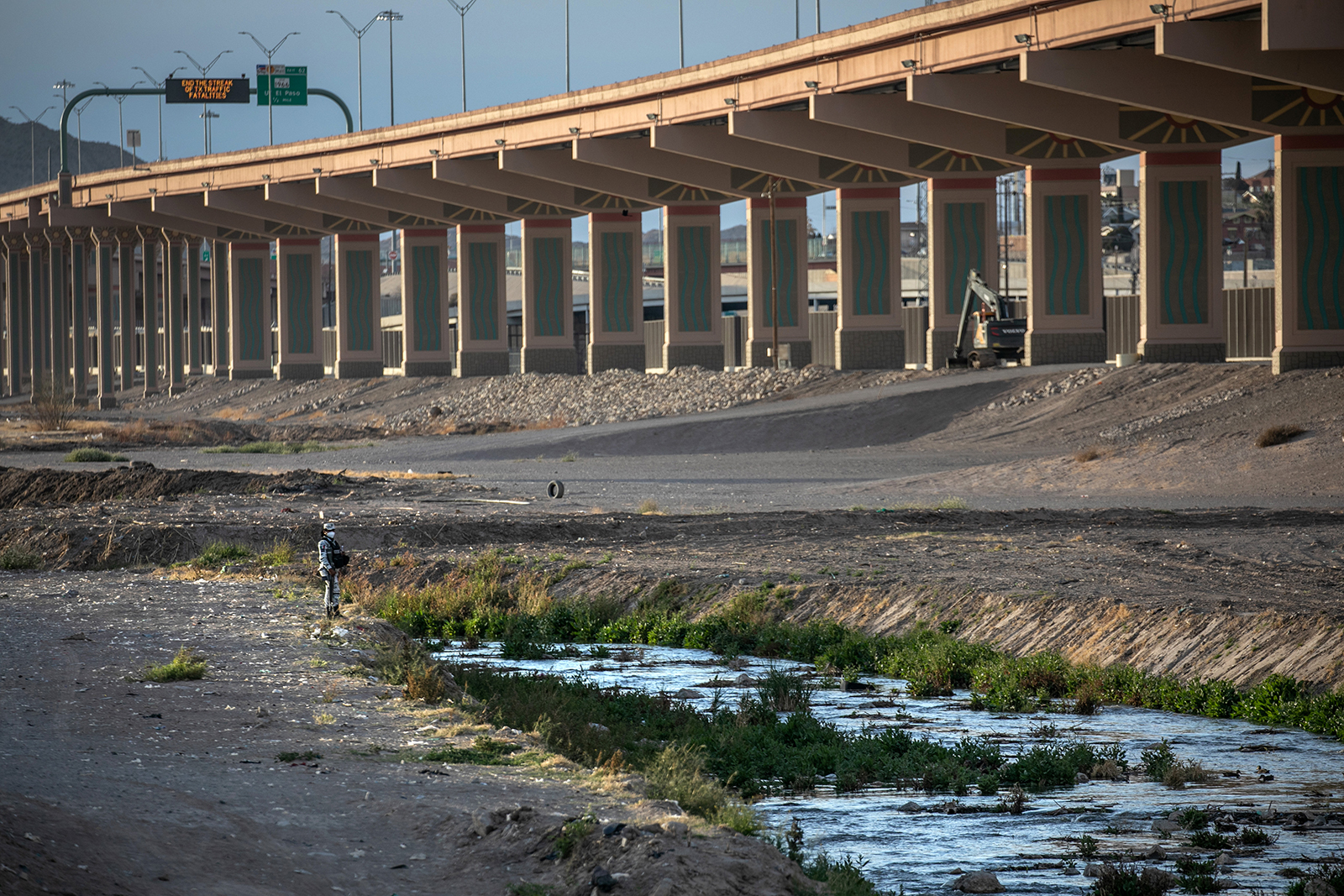 A Mexican National Guard soldier stands along the bank of the Rio Grande while guarding the U.S.-Mexico border on March 15, in Ciudad Juarez, Mexico.